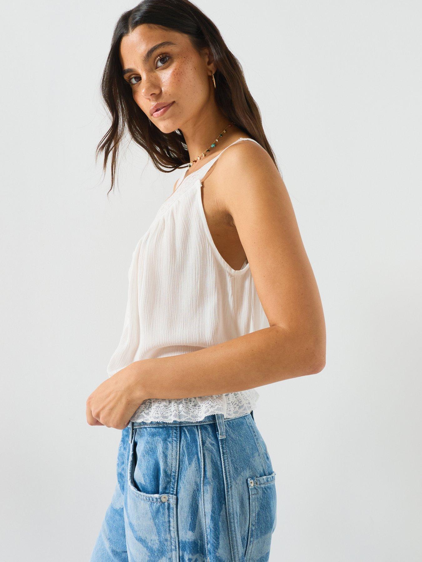 Image 4 of 6 of FREE PEOPLE Celeste Lace Trim Button-Up Tank Top - White