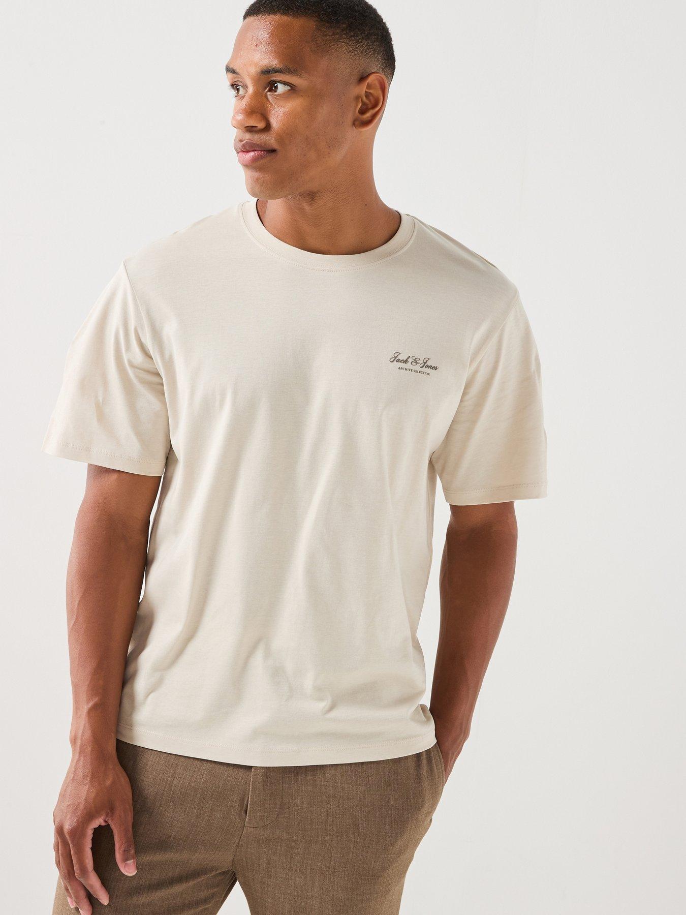 Jack & Jones Archive Graphic Crew Neck T-Shirt, Moonbeam, Size Xl, Men