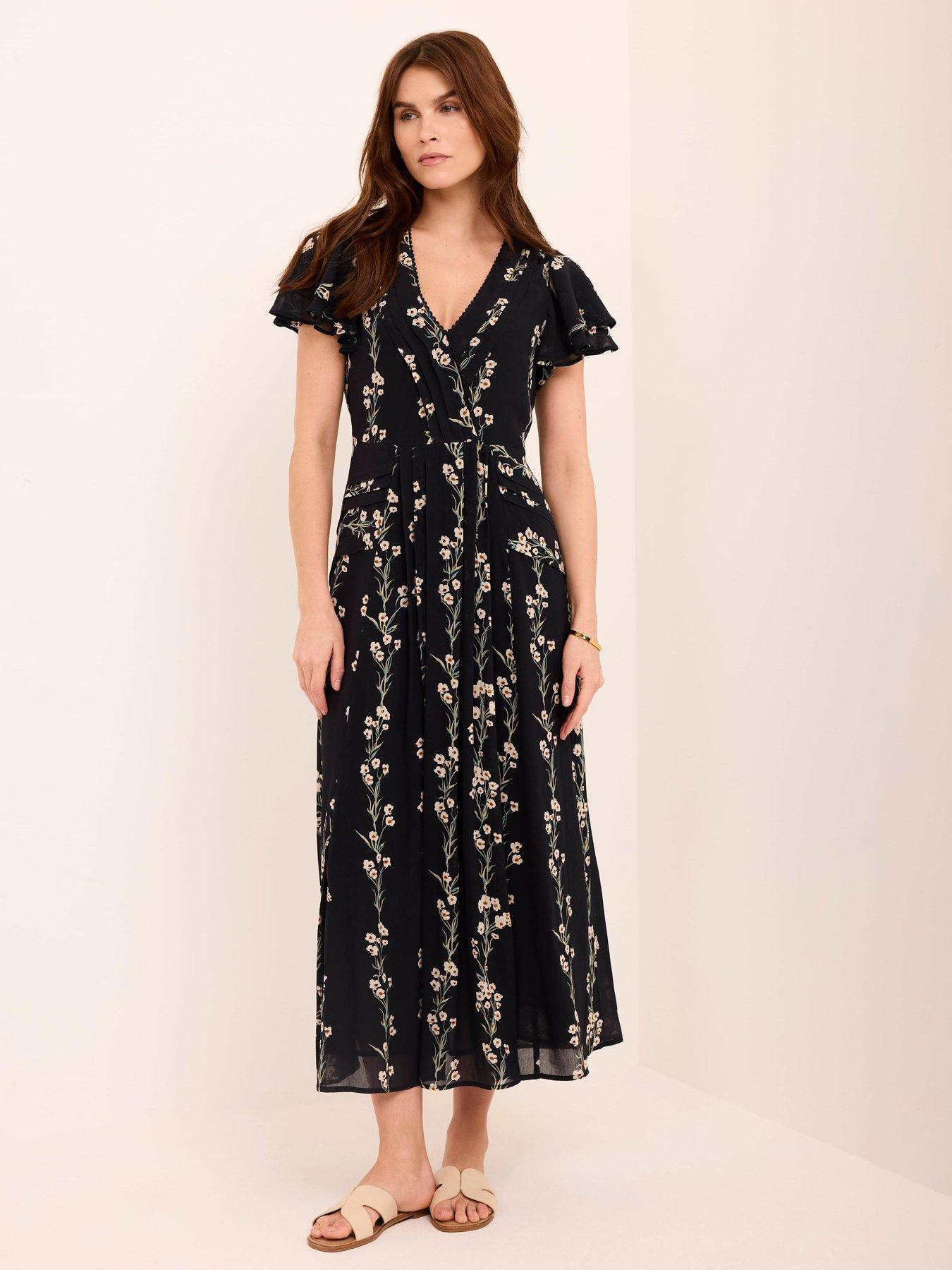Mint Velvet Floral Print Pleat Midi Dress