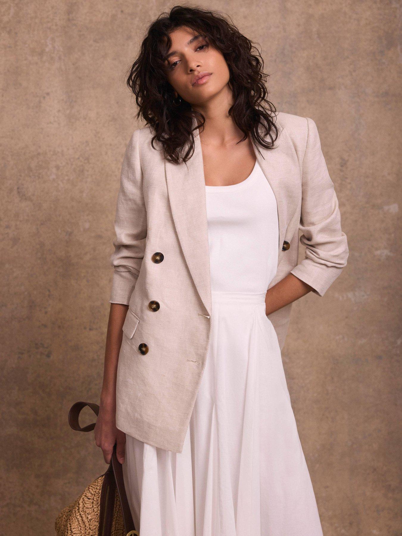 Image 2 of 6 of Mint Velvet Neutral Linen Db Blazer - Beige