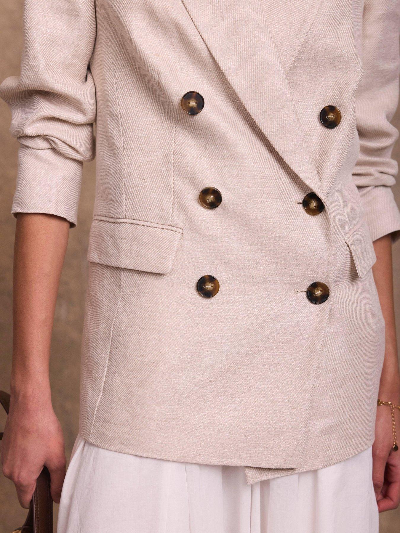 Image 3 of 6 of Mint Velvet Neutral Linen Db Blazer - Beige