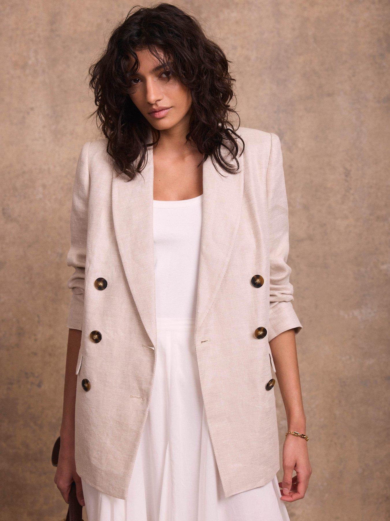 Image 4 of 6 of Mint Velvet Neutral Linen Db Blazer - Beige