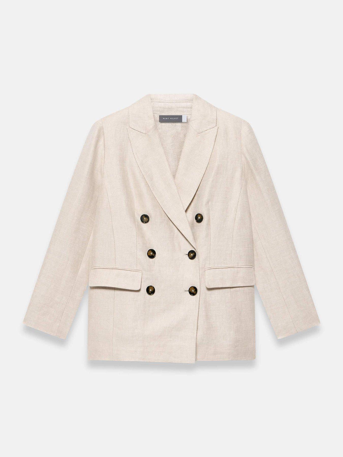 Image 5 of 6 of Mint Velvet Neutral Linen Db Blazer - Beige