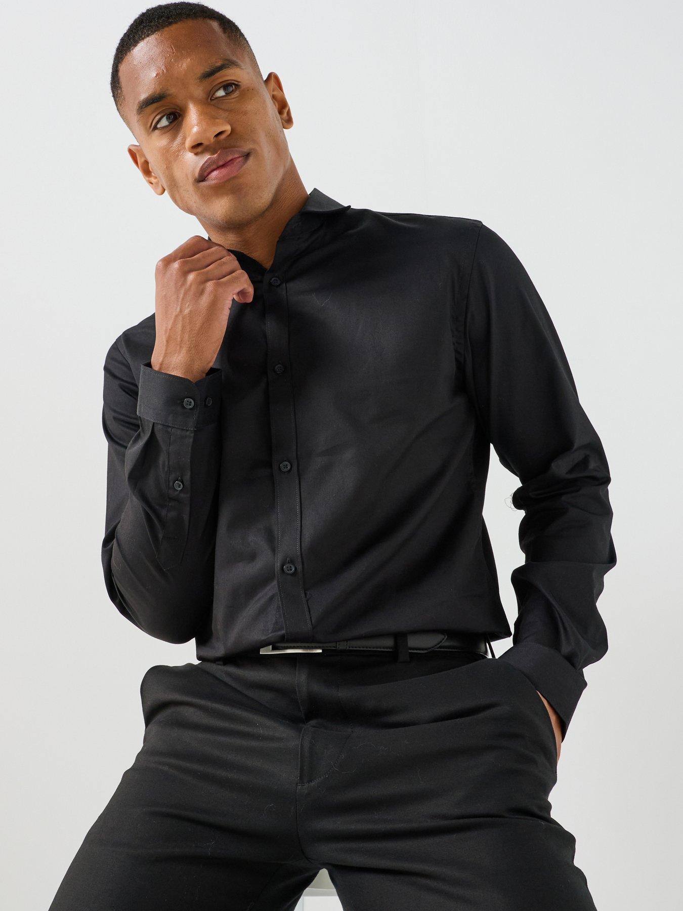 Jack & Jones Men's Long Sleeve Formal Shirt with Button Cuffs - Black