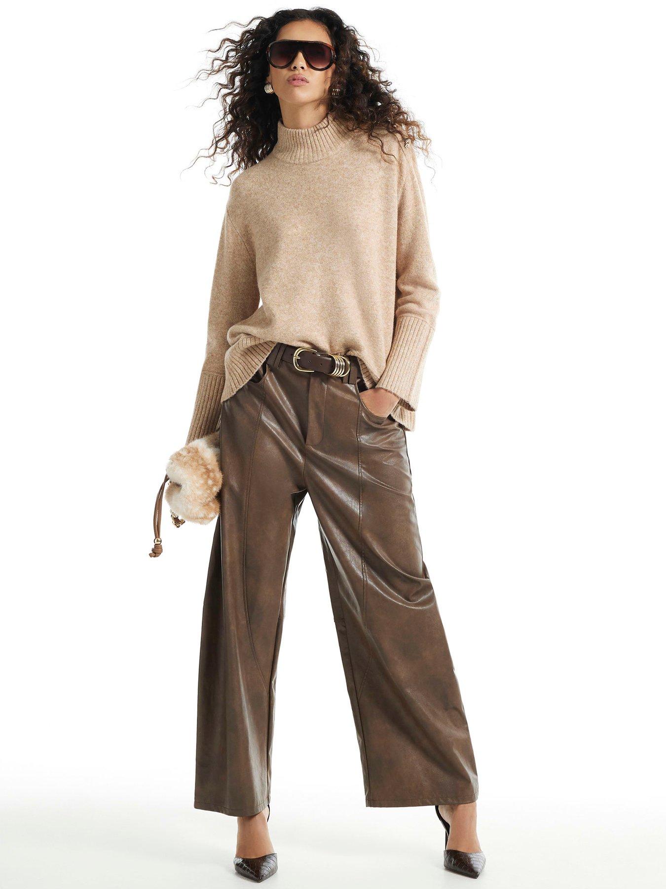 Image 3 of 6 of River Island Womens Button Shoulder High Neck Cotton Jumper - Beige