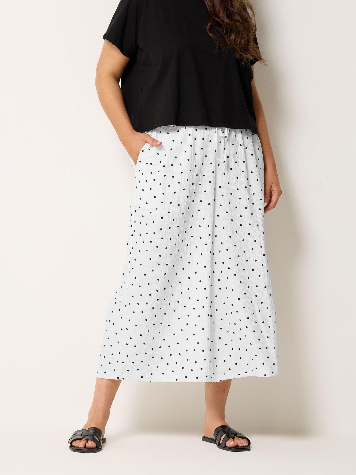 Image 1 of 5 of Yours Curve Polkadot Print Woven Culotte - White