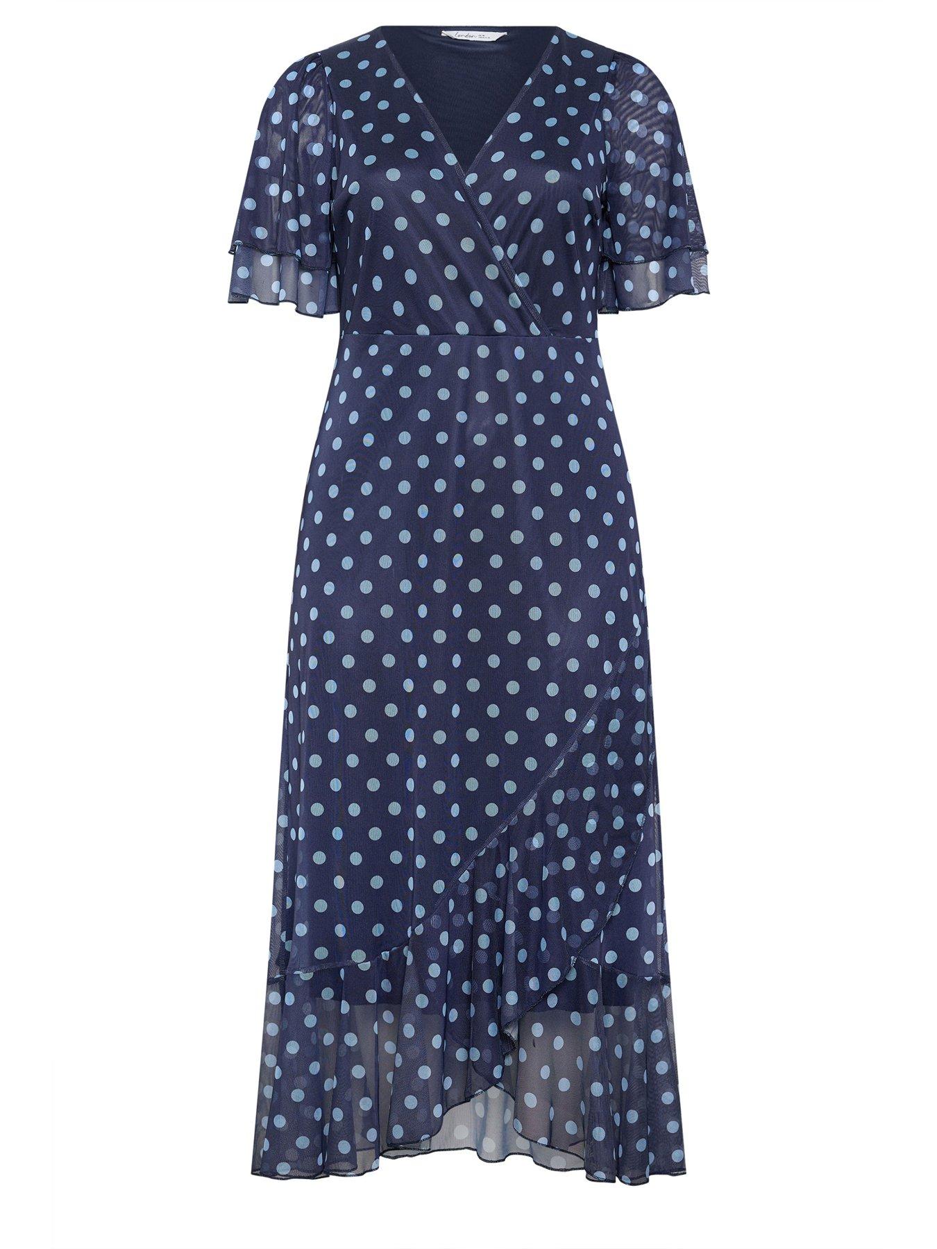 Image 5 of 5 of Yours Curve Polkdot Mesh Wrap Ruffle Dress