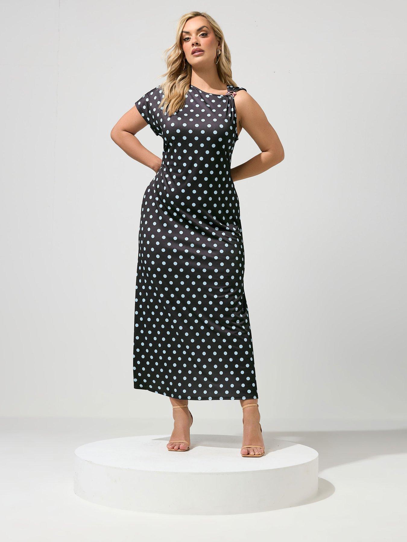 Yours Curve Polkadot Buckle Detail Shoulder Dress