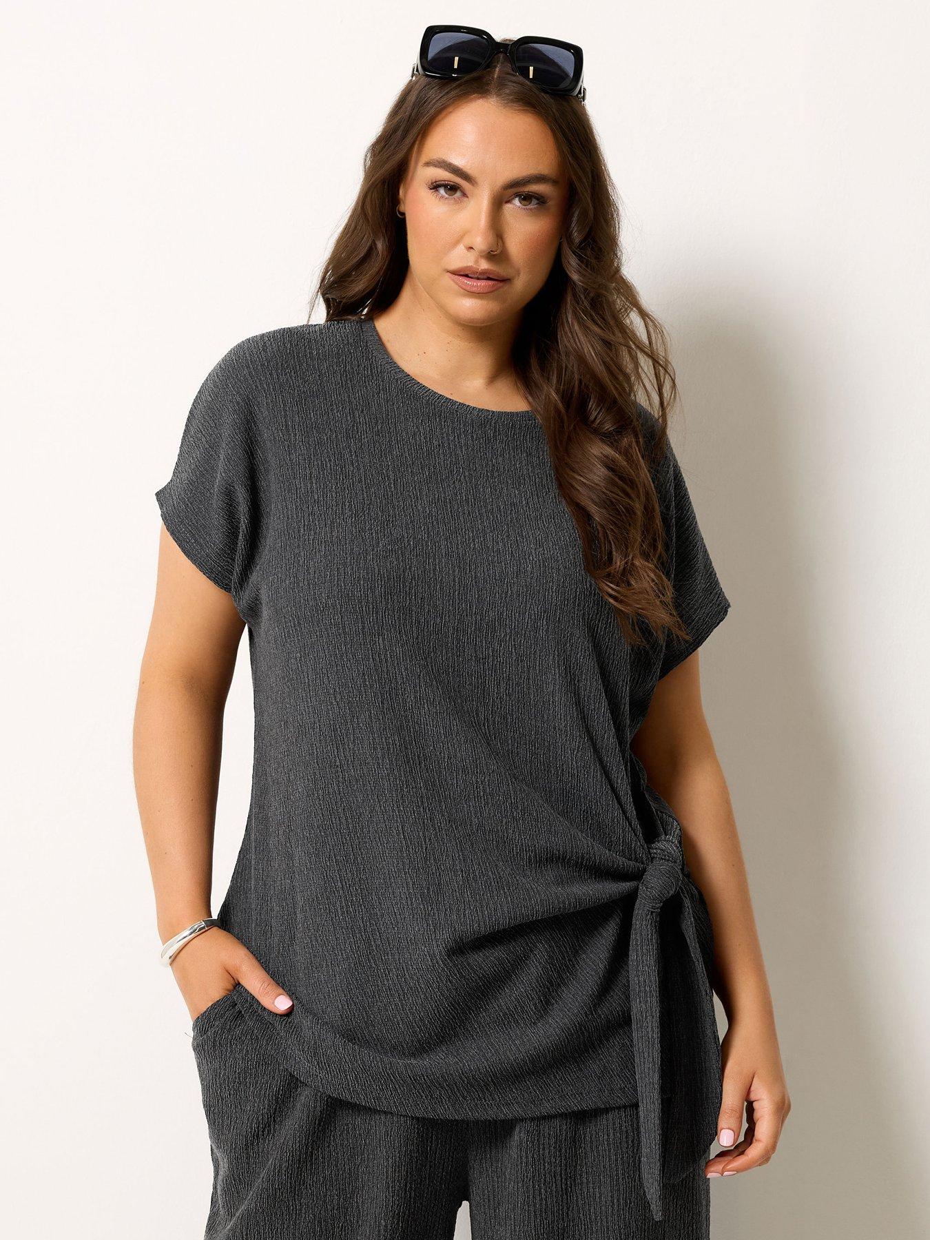 Image 1 of 4 of Yours Curve Knot Detail T-Shirt Co-Ord - Grey