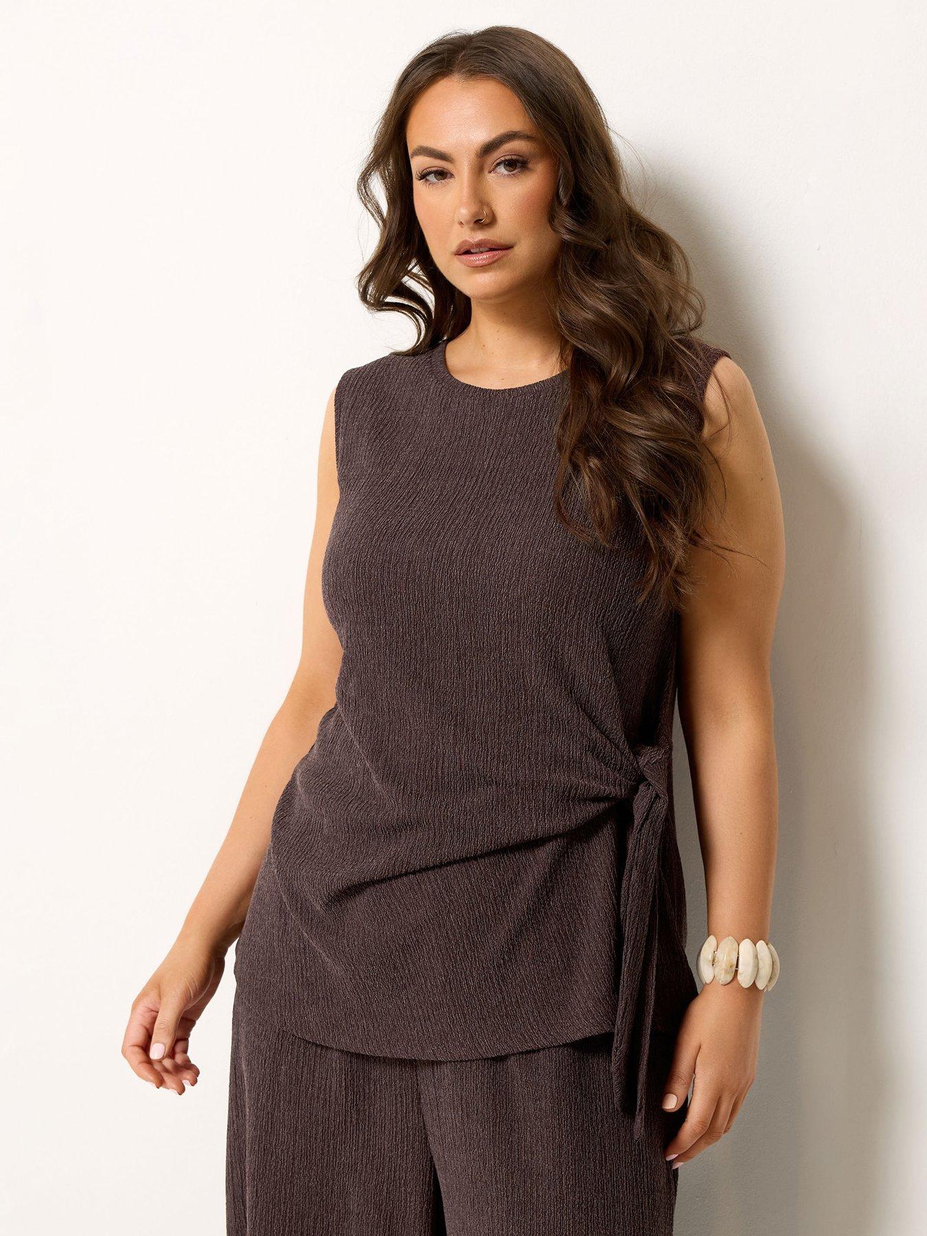 Yours Curve Knot Detail Vest Co-Ord - Brown