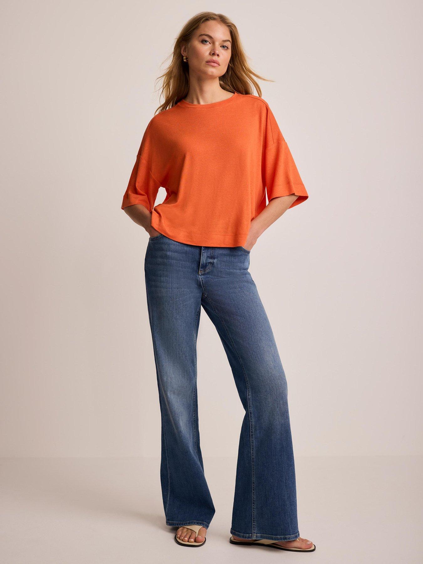 Image 2 of 6 of Mint Velvet Linen Blend T-Shirt - Orange