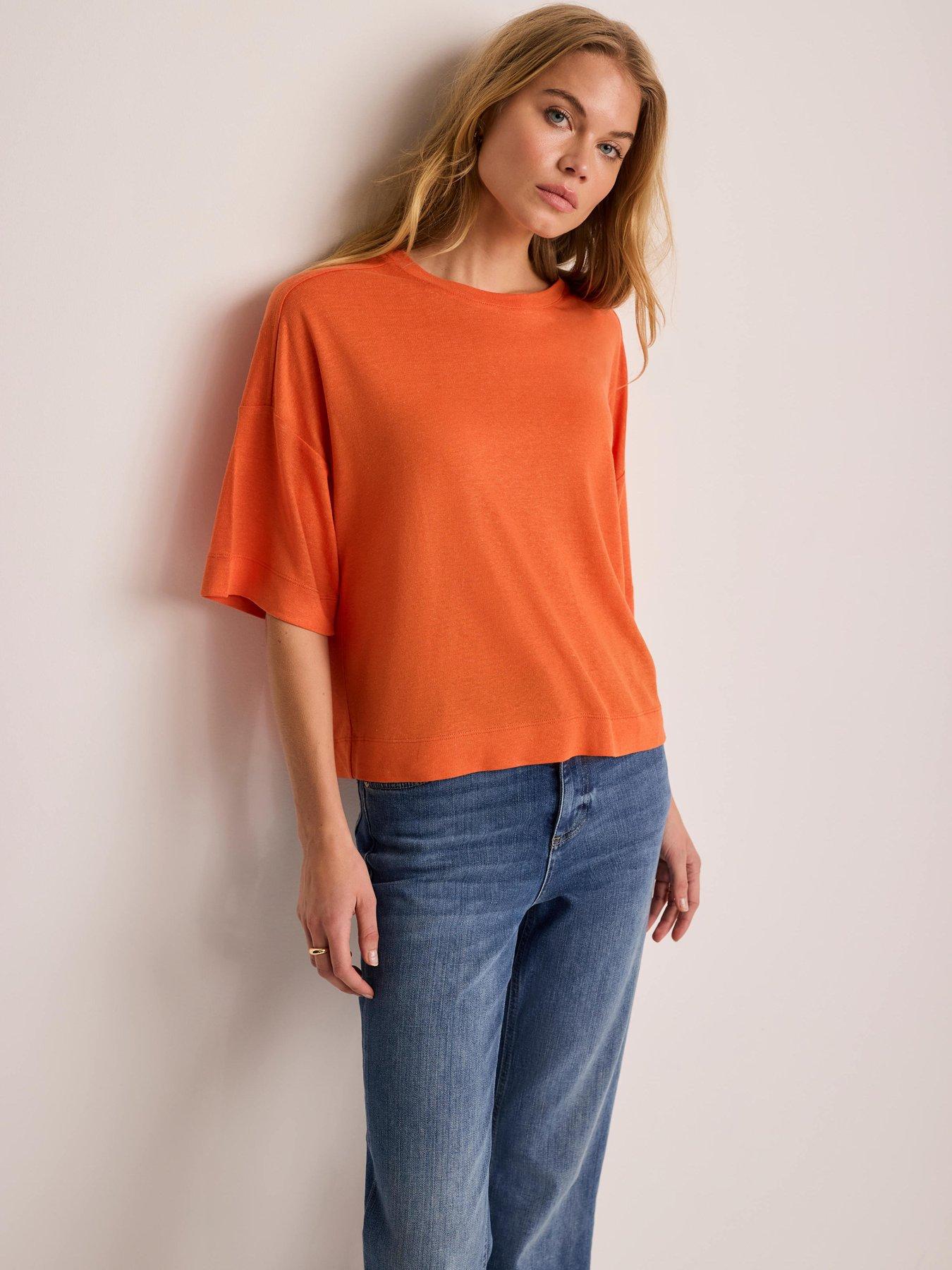 Image 4 of 6 of Mint Velvet Linen Blend T-Shirt - Orange