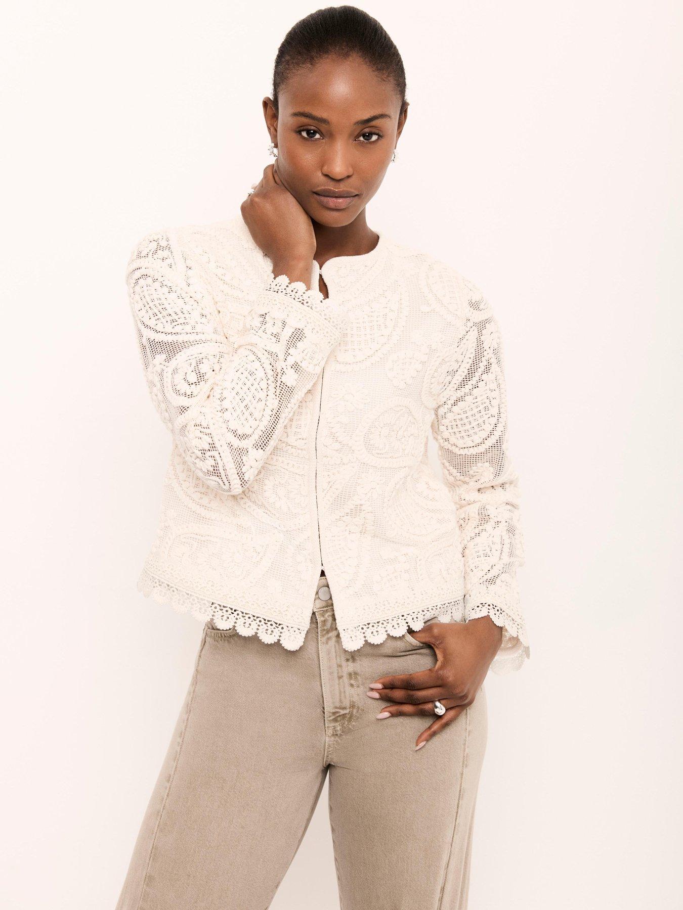 Mint Velvet Neutral Crochet Jacket - Beige