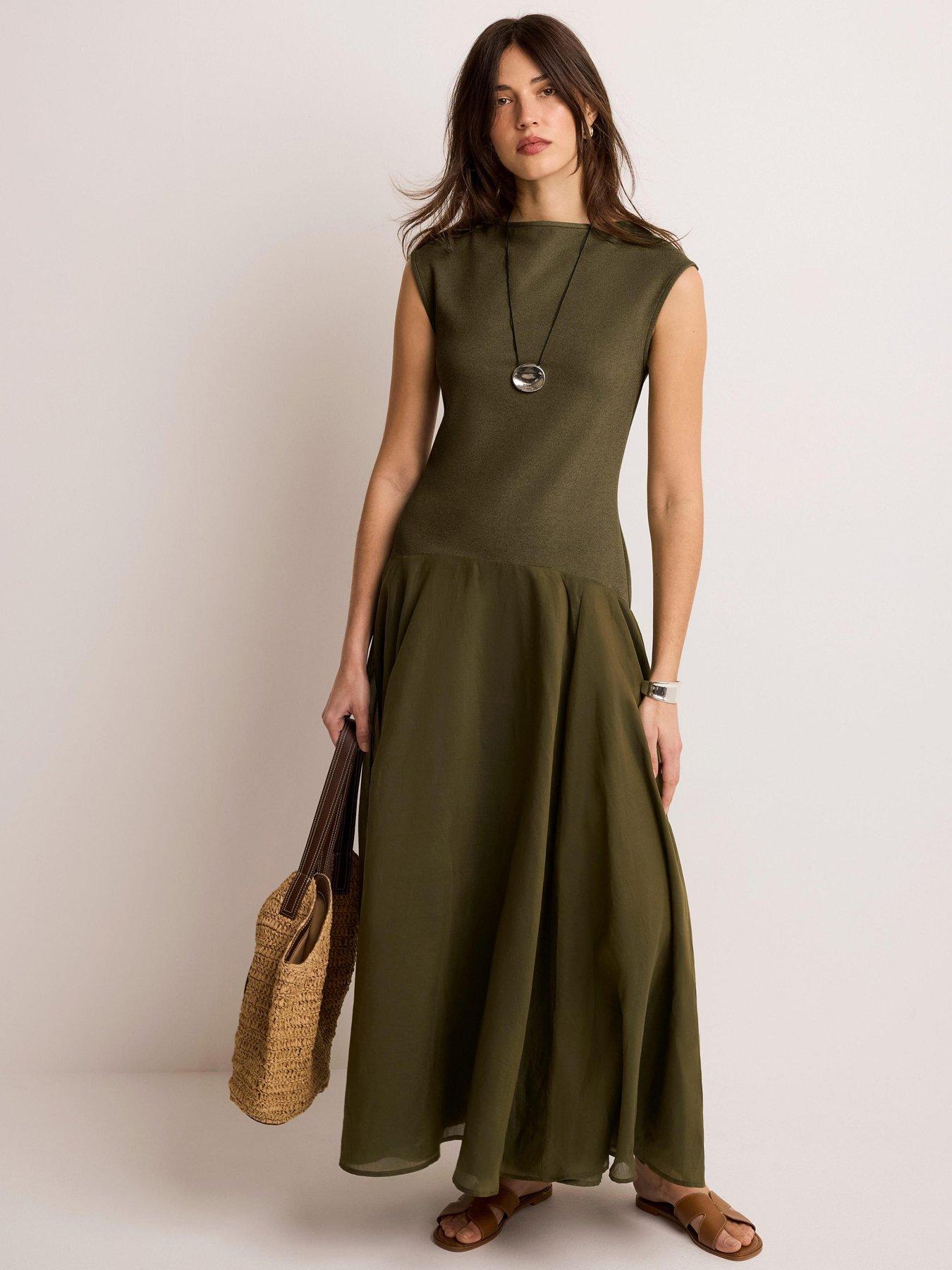 Mint Velvet Khaki Flounce Woven Maxi Dress