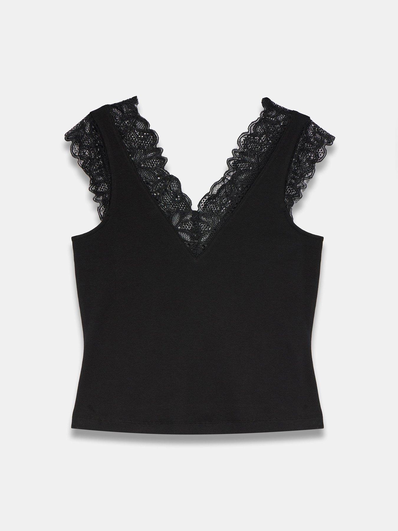 Mint Velvet Lace V Sleeveless Top - Black | Very
