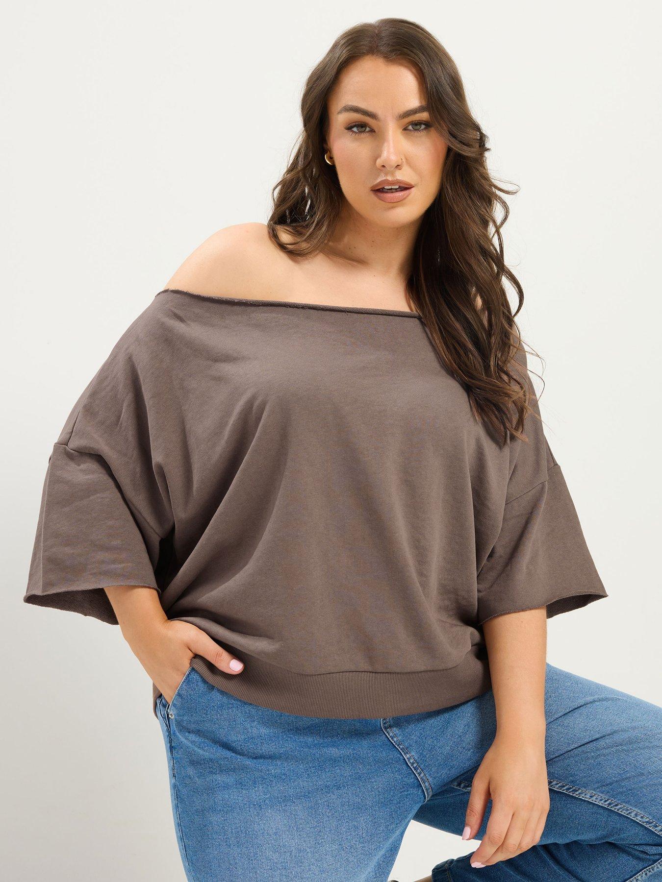 Image 1 of 4 of Yours Curve Off Shoulder Sweatshirt - Brown