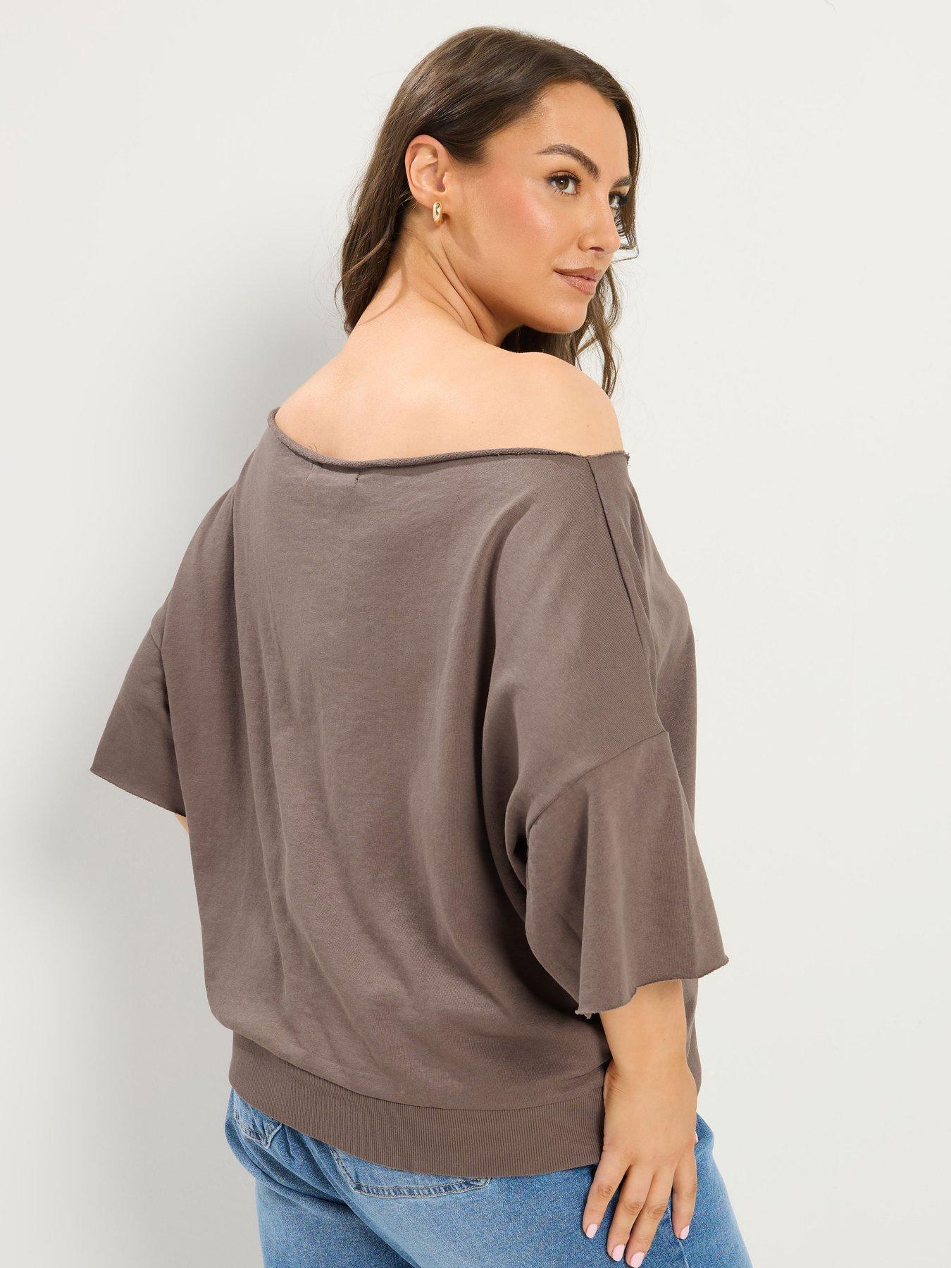 Image 2 of 4 of Yours Curve Off Shoulder Sweatshirt - Brown