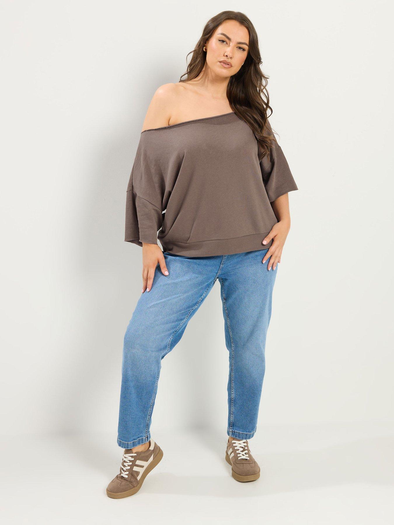 Image 3 of 4 of Yours Curve Off Shoulder Sweatshirt - Brown