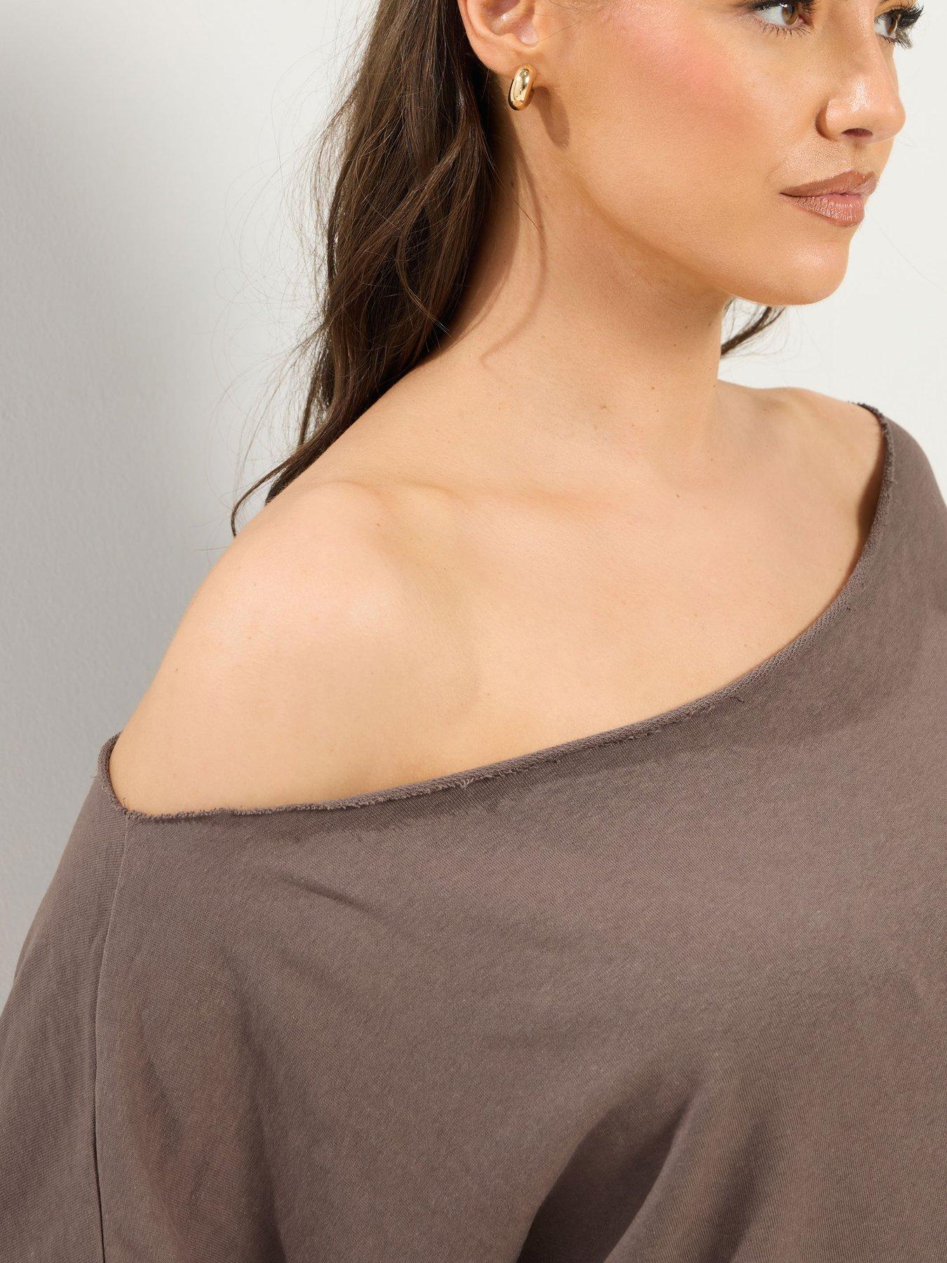 Image 4 of 4 of Yours Curve Off Shoulder Sweatshirt - Brown
