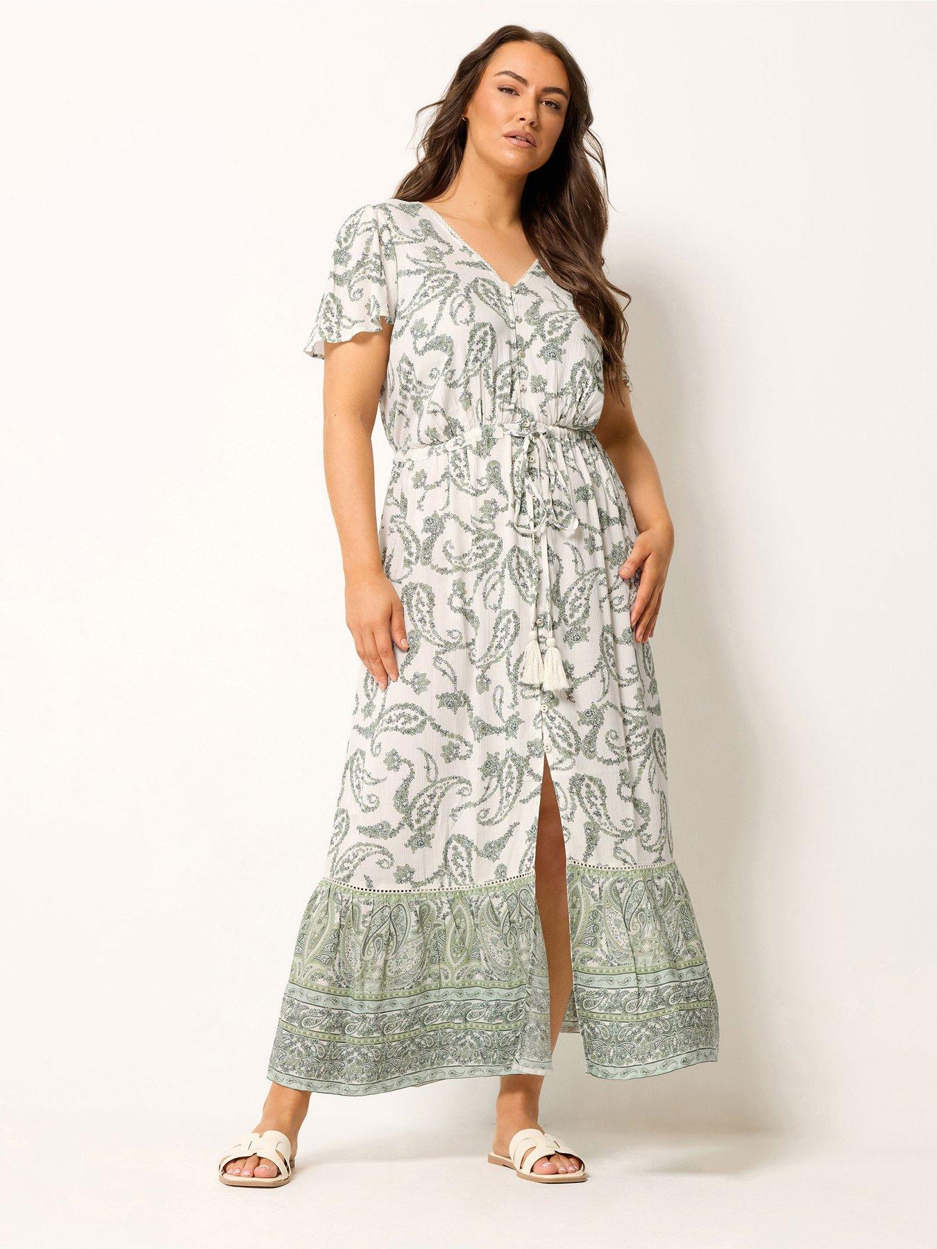 Yours Curve Paisley Border Detail Maxi Dress - Green