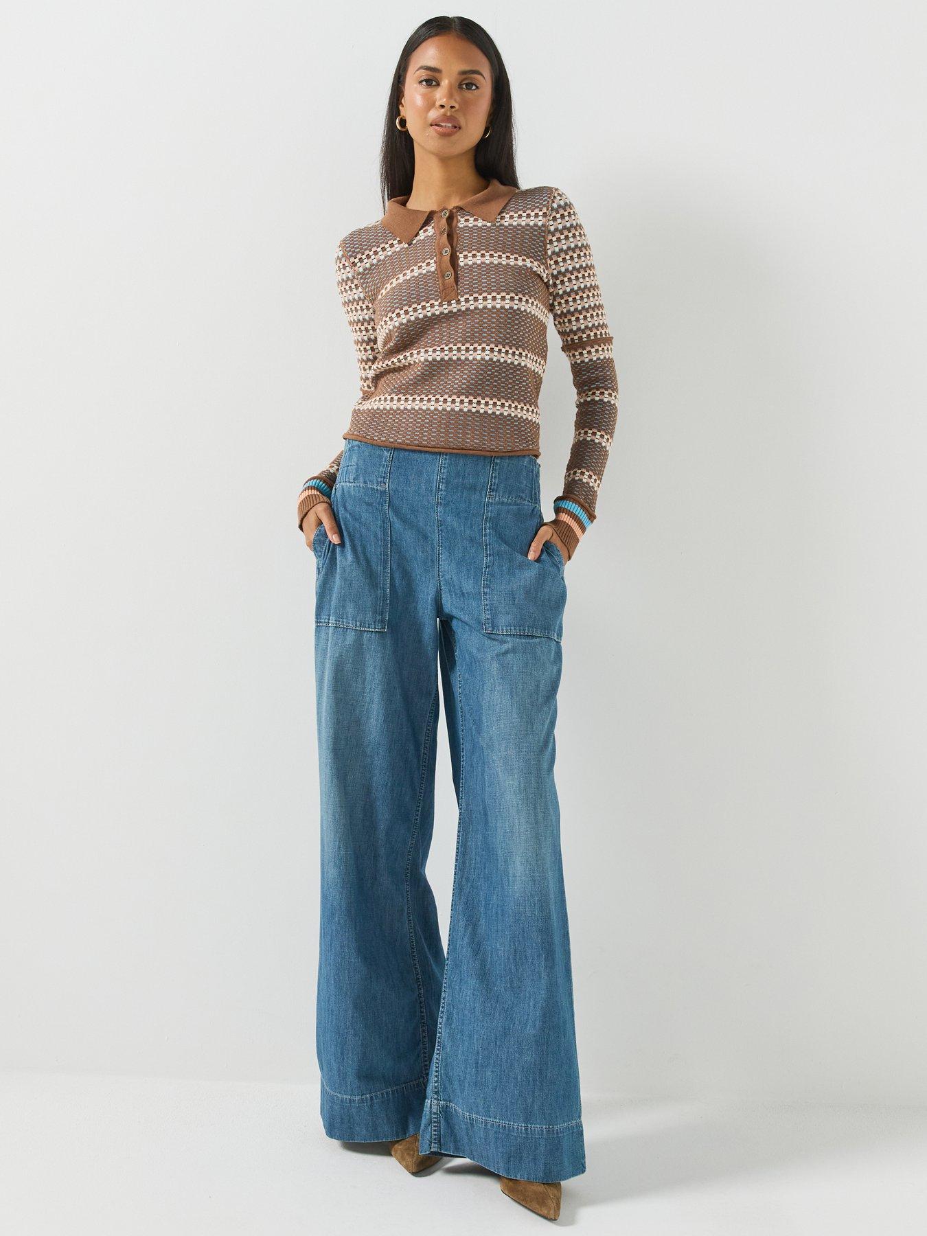 Image 6 of 6 of FREE PEOPLE Patterned Knit Polo Top with Button Placket - Brown