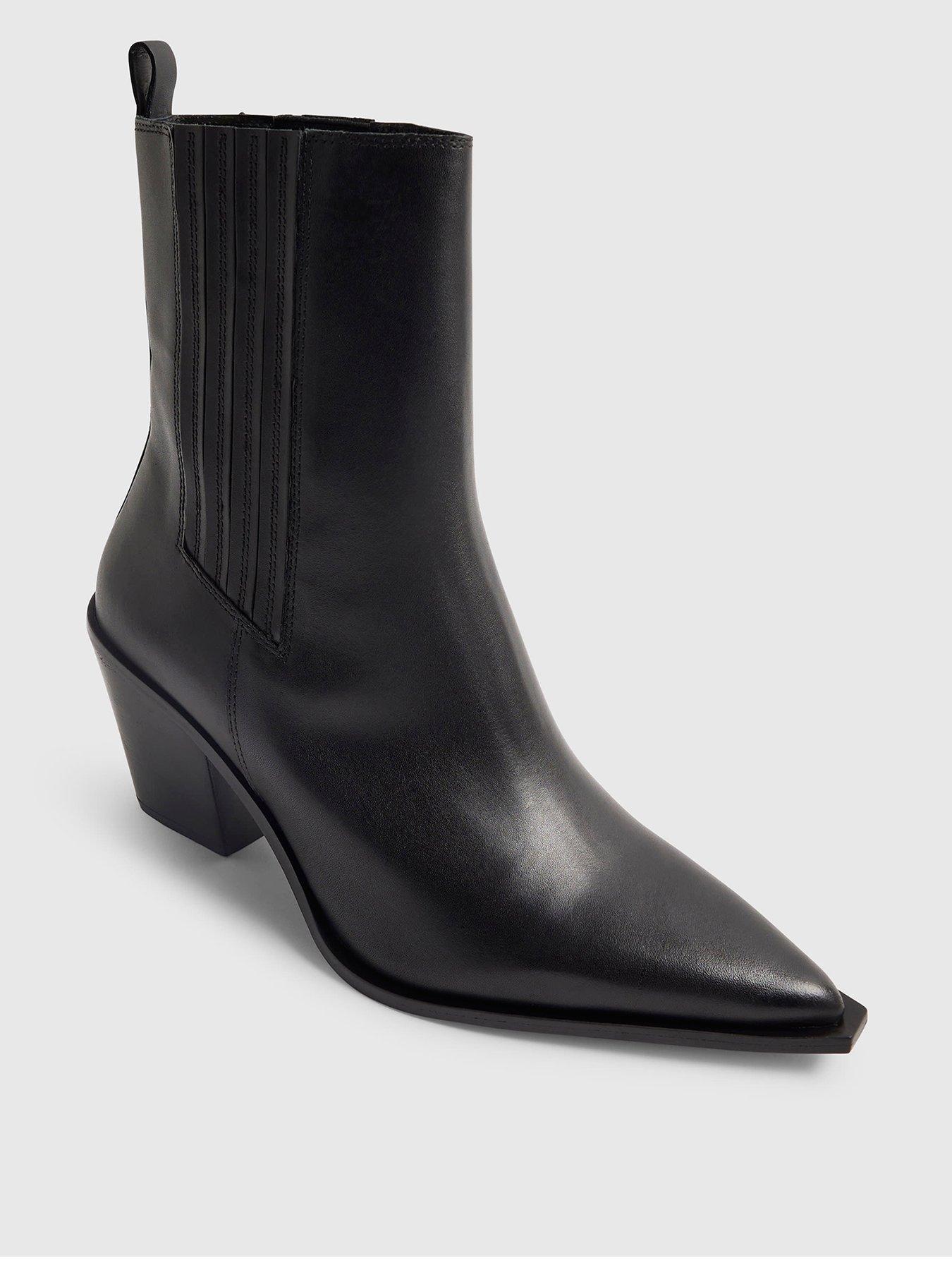 Image 2 of 5 of River Island Leather Pointed Toe Ankle Boots - Black