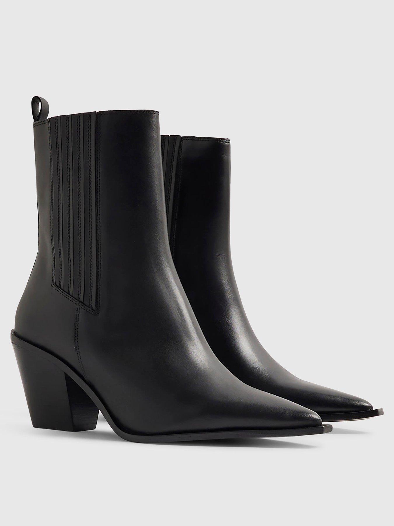 Image 3 of 5 of River Island Leather Pointed Toe Ankle Boots - Black