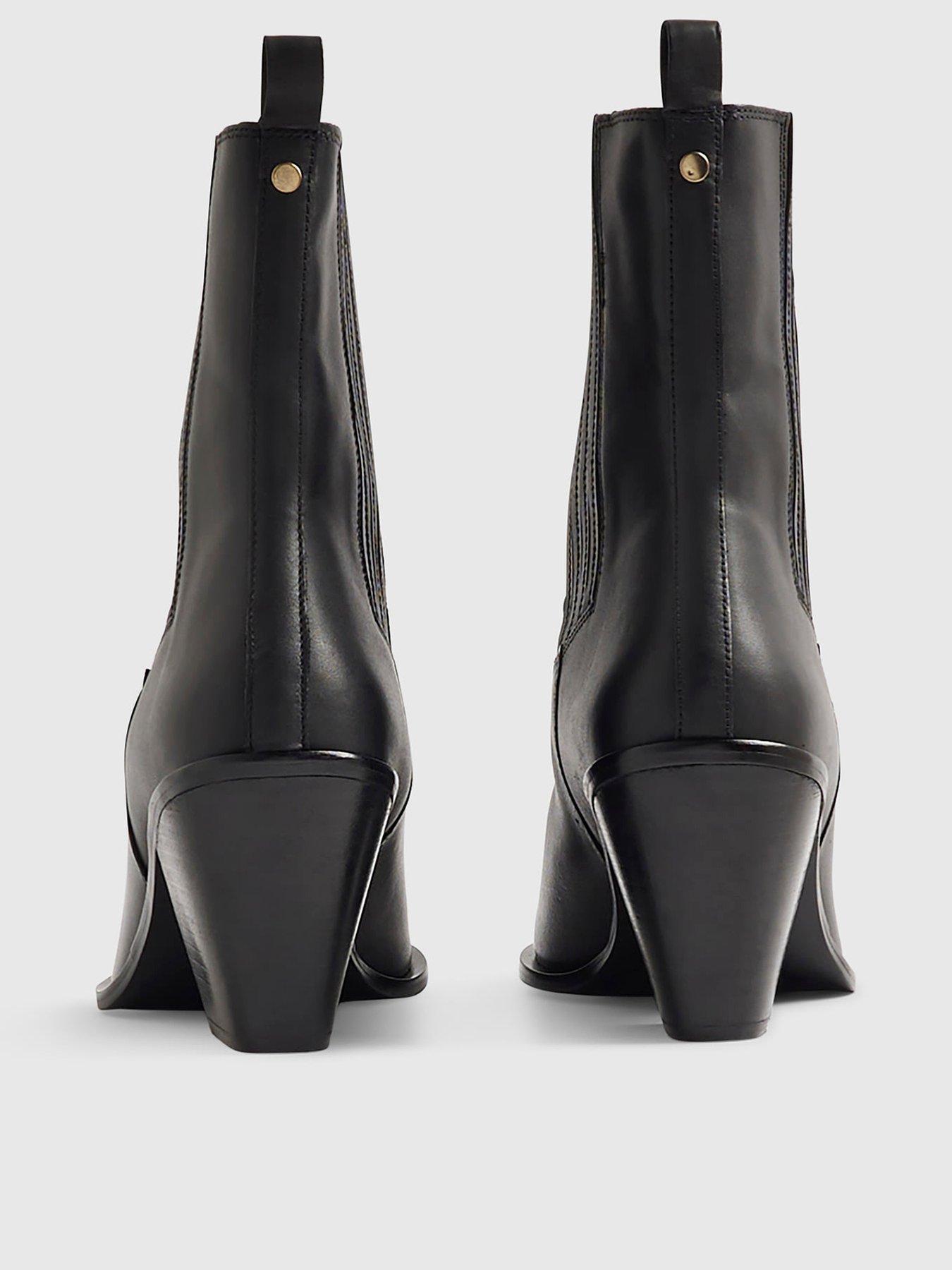 Image 4 of 5 of River Island Leather Pointed Toe Ankle Boots - Black