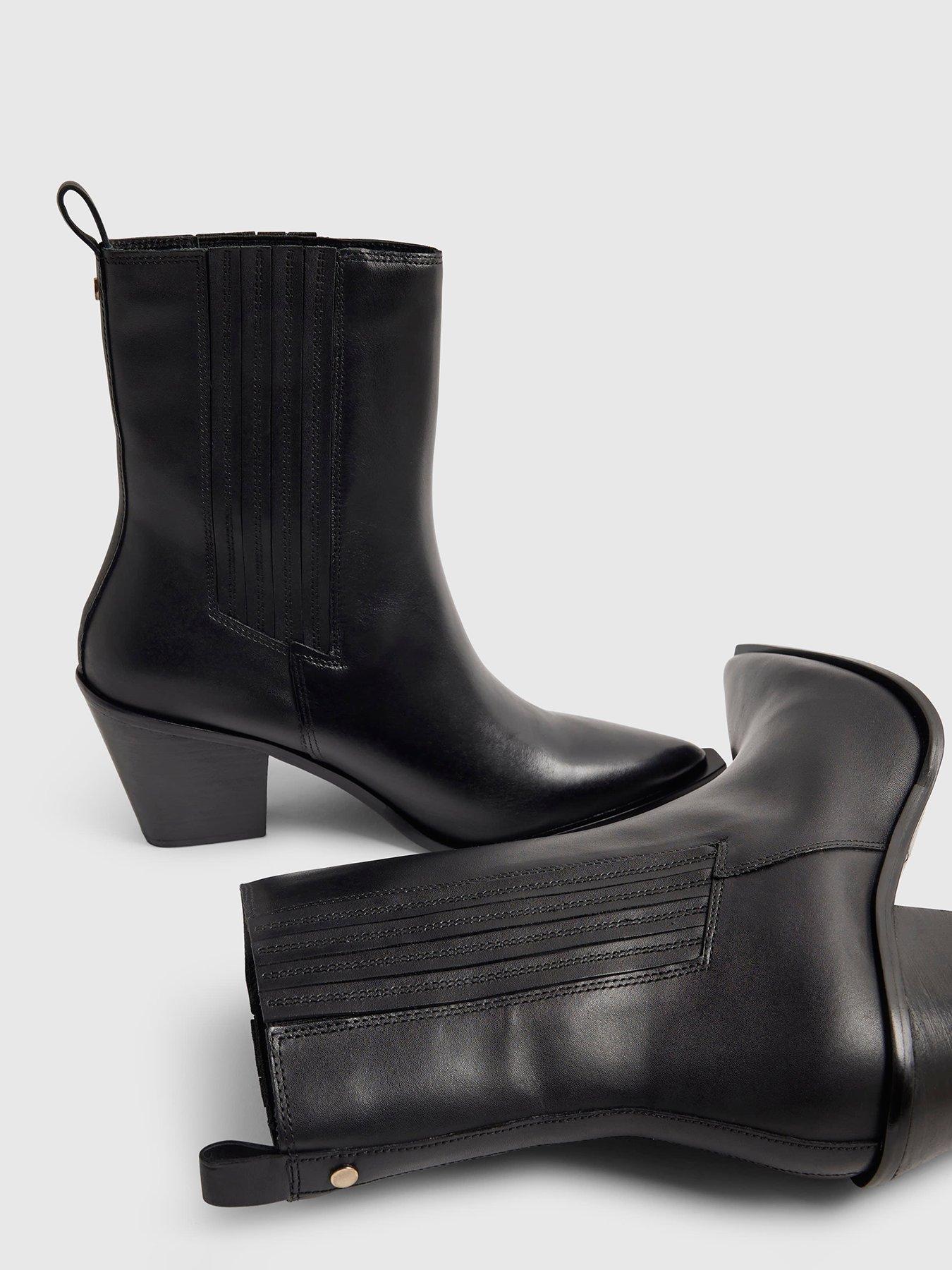 Image 5 of 5 of River Island Leather Pointed Toe Ankle Boots - Black