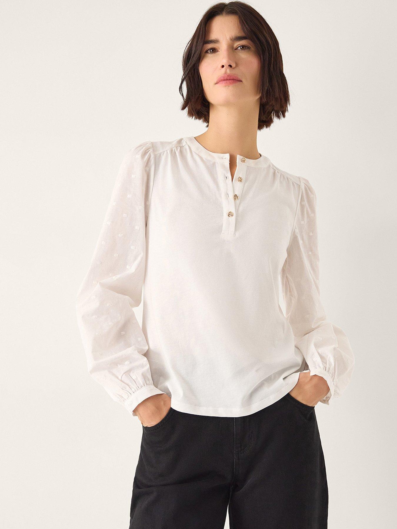 Monsoon Flossy Fabric Mix Top - Cream