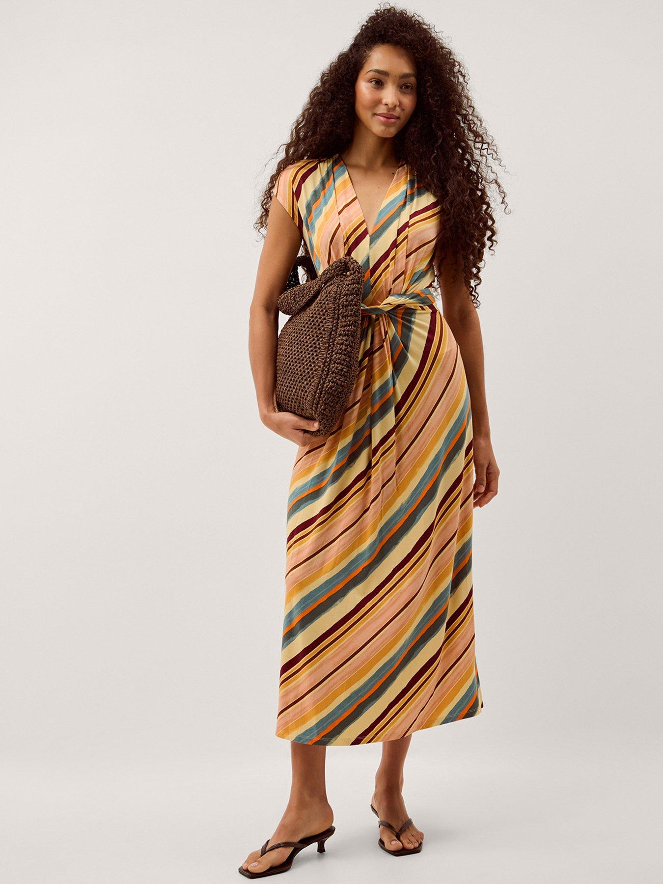 Image 1 of 5 of Monsoon Tola Stripe Jersey Dress - Orange