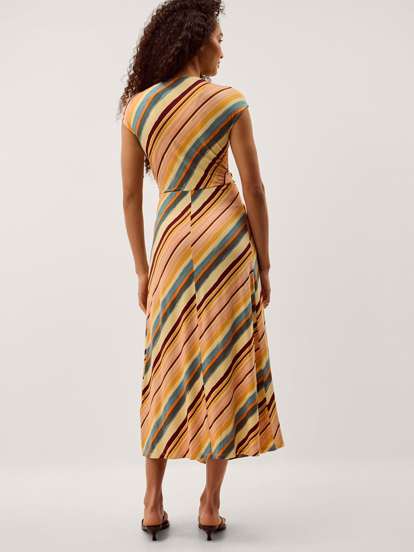 Image 2 of 5 of Monsoon Tola Stripe Jersey Dress - Orange