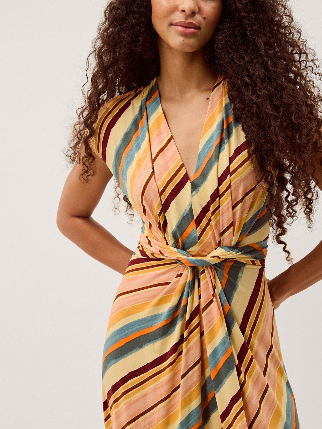 Image 4 of 5 of Monsoon Tola Stripe Jersey Dress - Orange