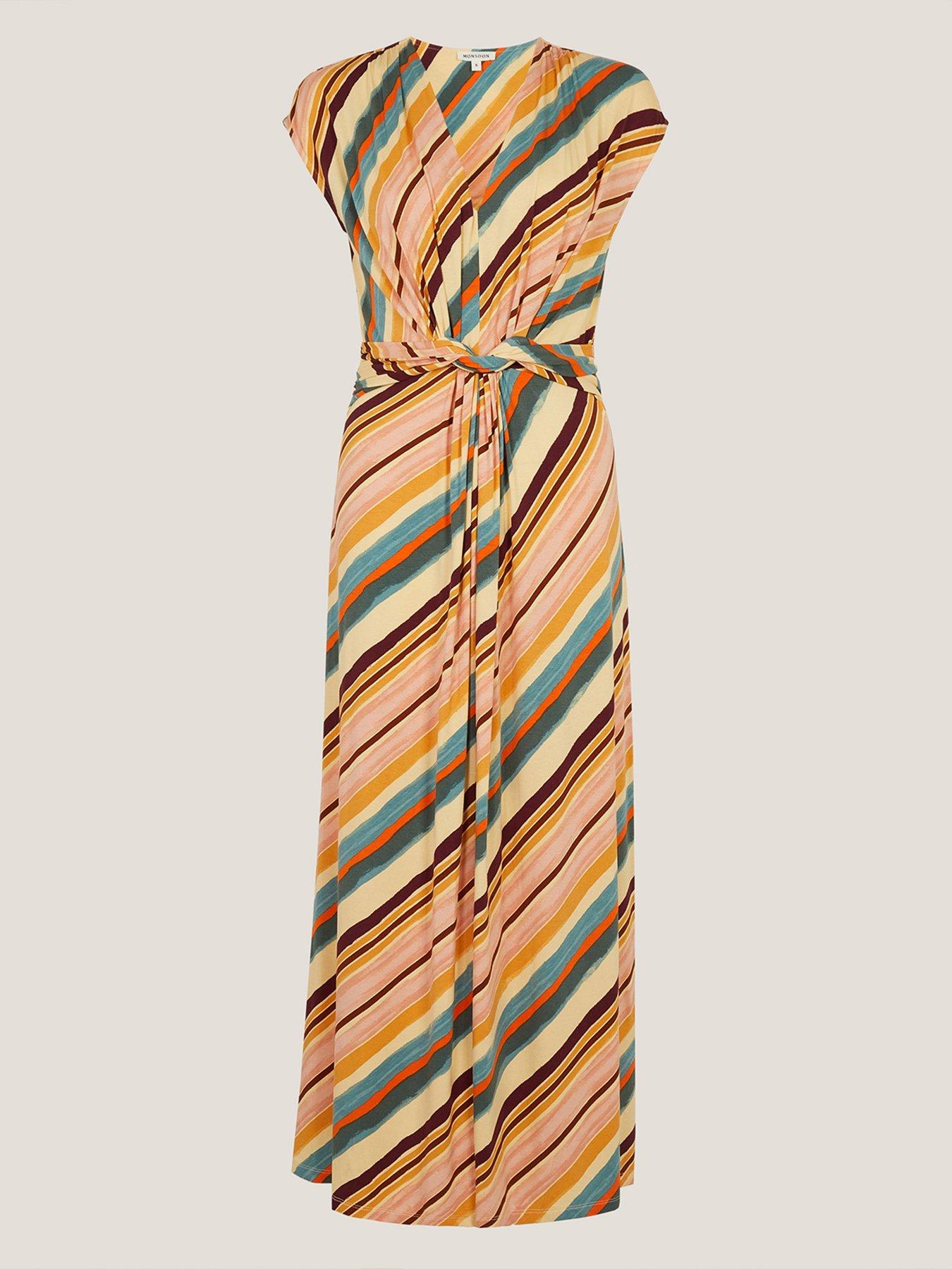 Image 5 of 5 of Monsoon Tola Stripe Jersey Dress - Orange