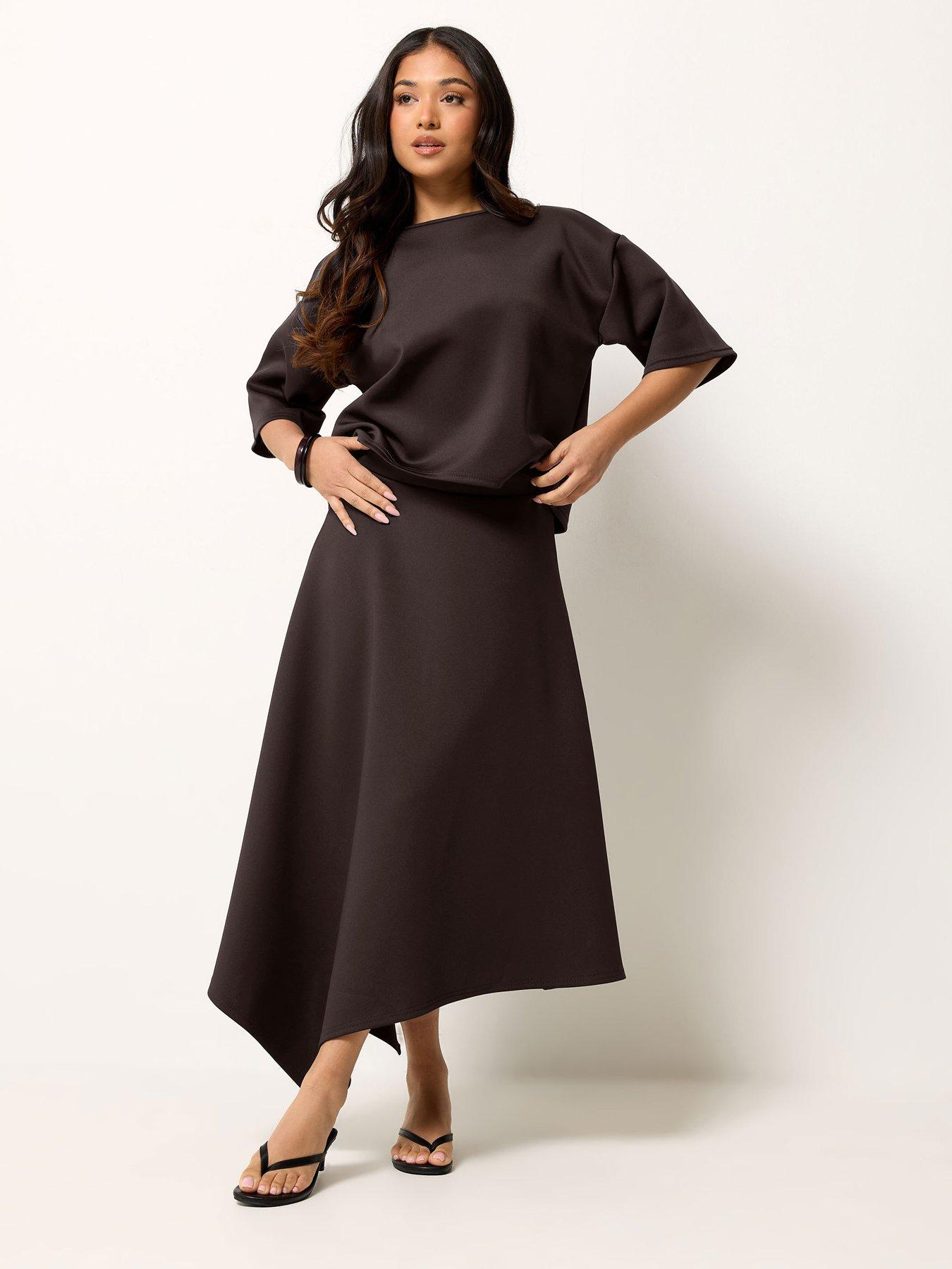 PixieGirl Petite Hanky Hem Skirt - Brown