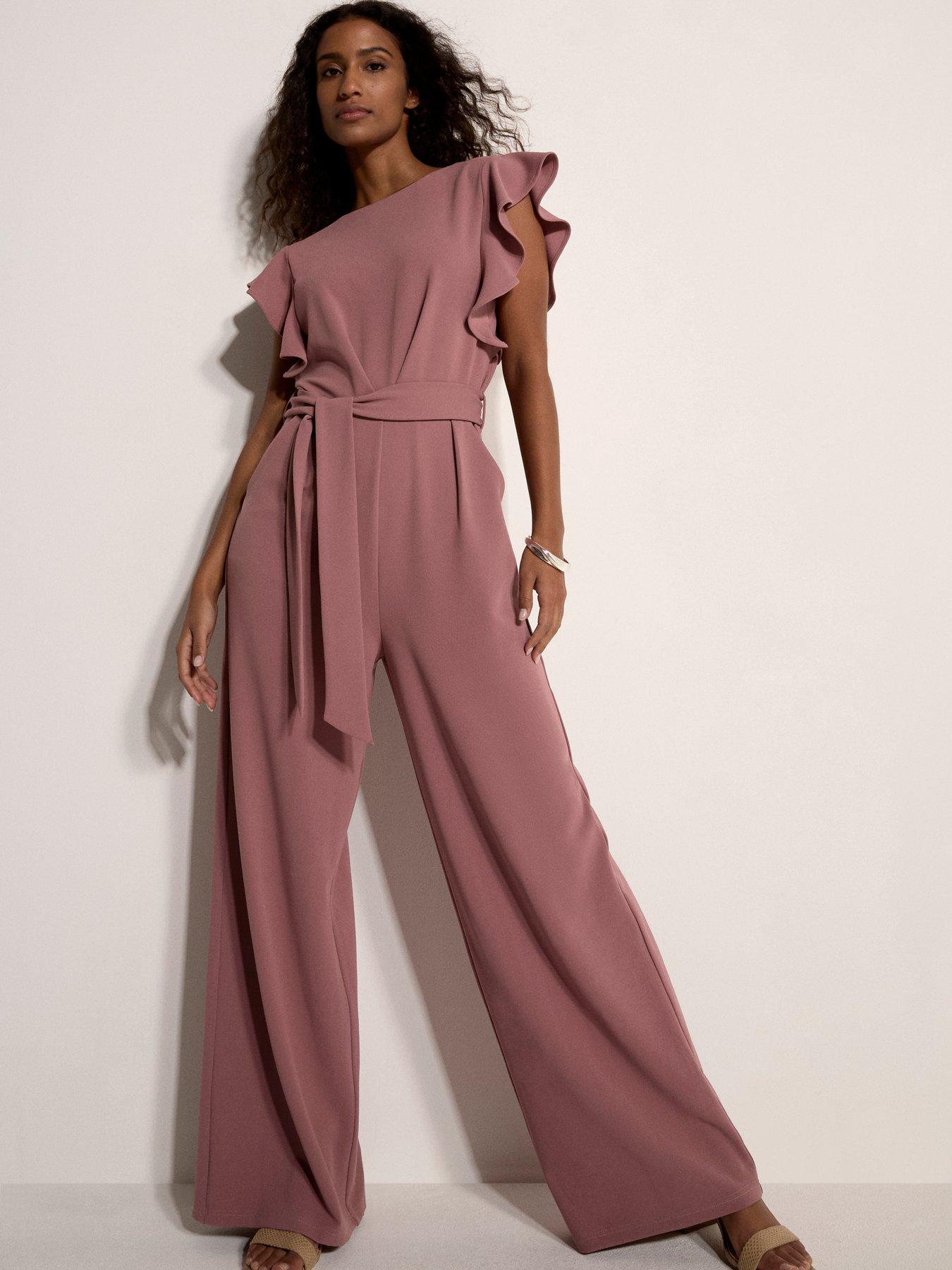 Apricot Ruffle Slv Pleat Detail Jumpsuit
