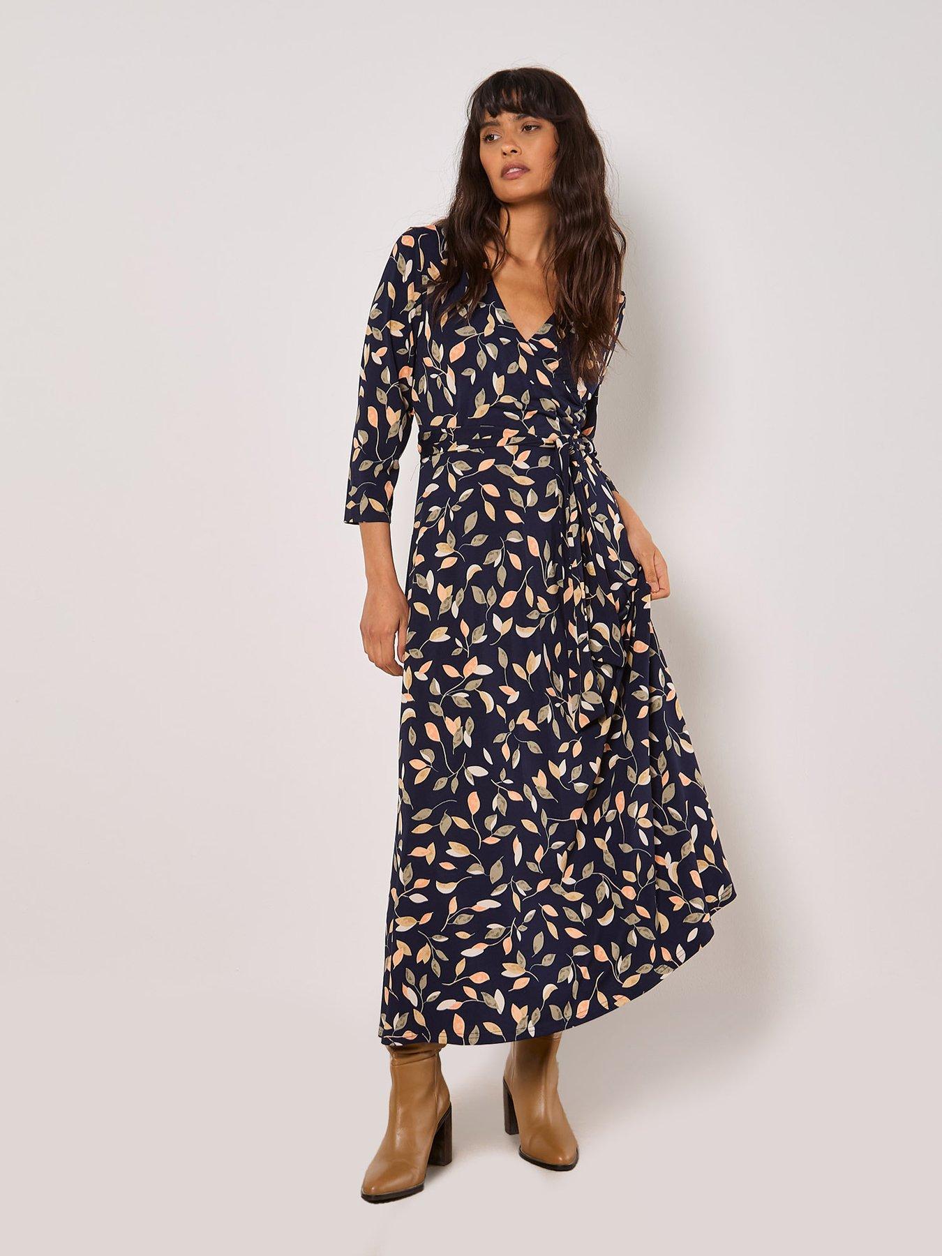 Image 1 of 4 of Apricot Multi Leaf Ity Maxi Dress - Blue
