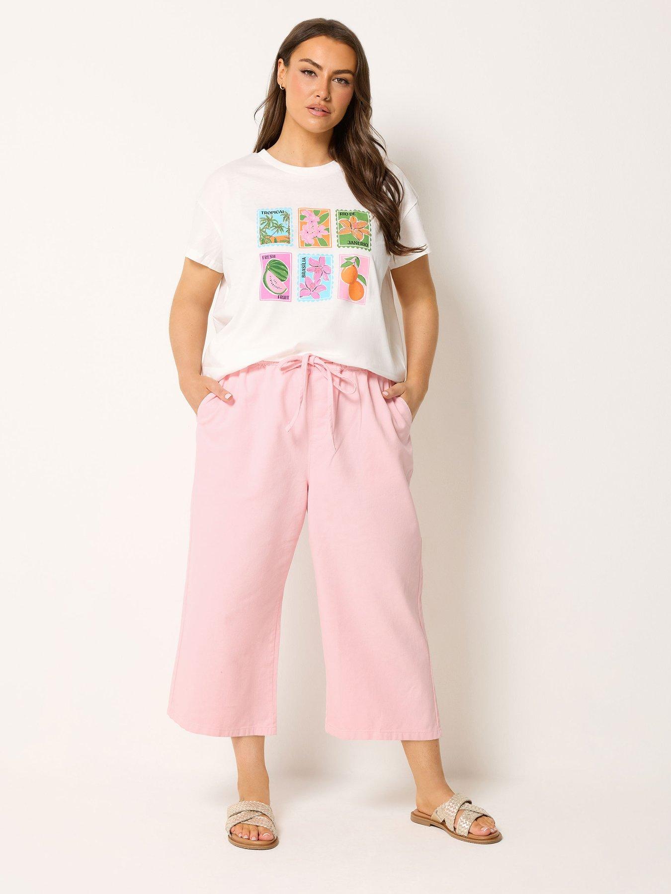 Image 3 of 4 of Yours Curve Cropped Jeans - Pink