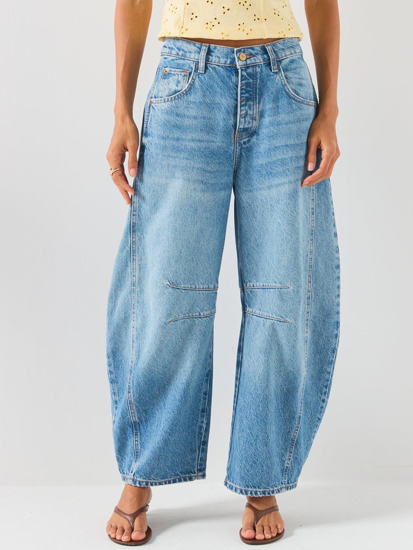 FREE PEOPLE Women's Mid-Rise Barrel Leg Jeans - Blue