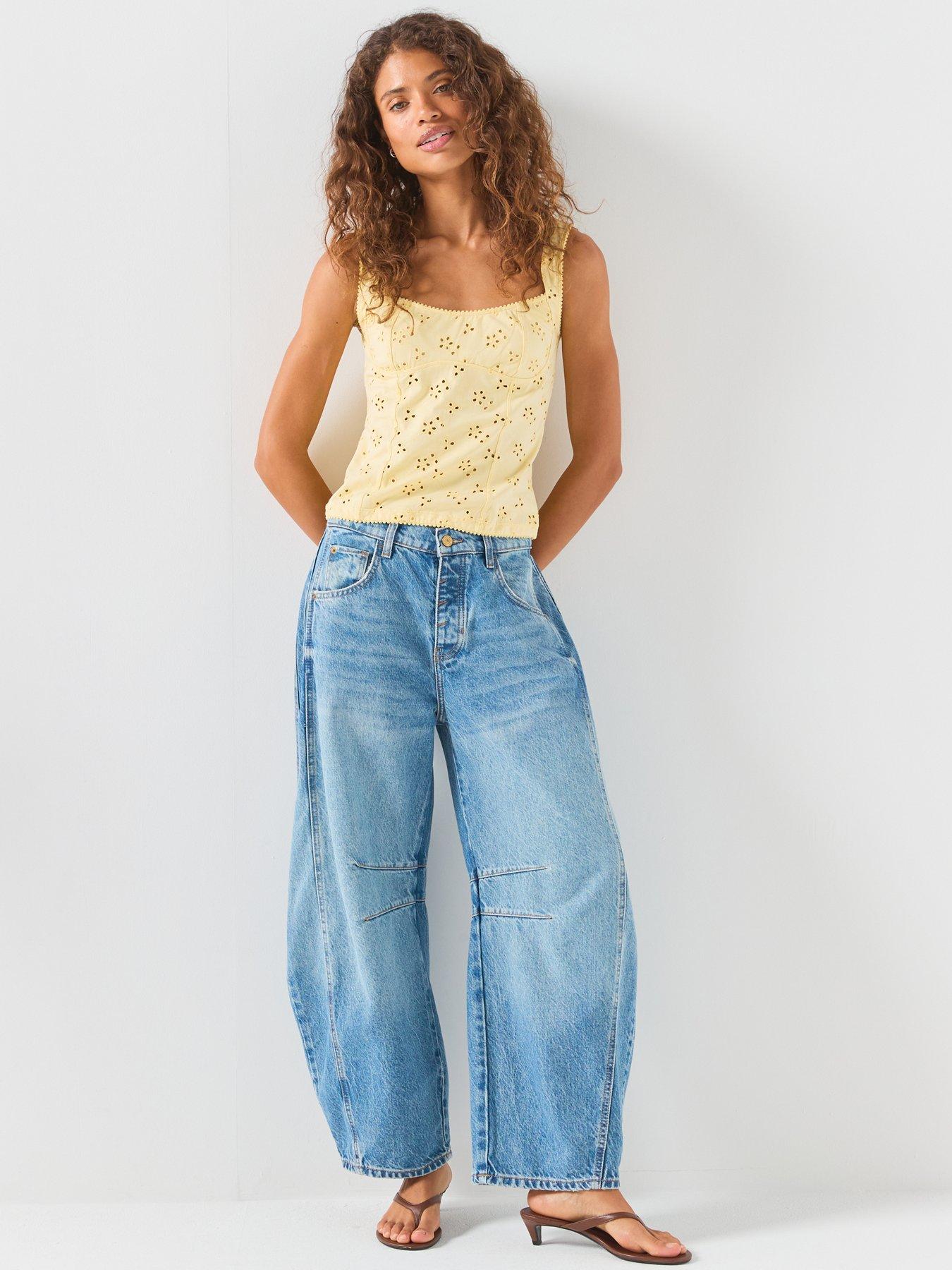 Image 3 of 6 of FREE PEOPLE Women's Mid-Rise Barrel Leg Jeans - Blue