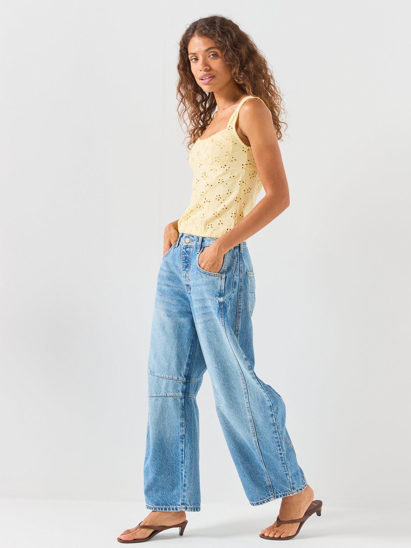 Image 6 of 6 of FREE PEOPLE Women's Mid-Rise Barrel Leg Jeans - Blue