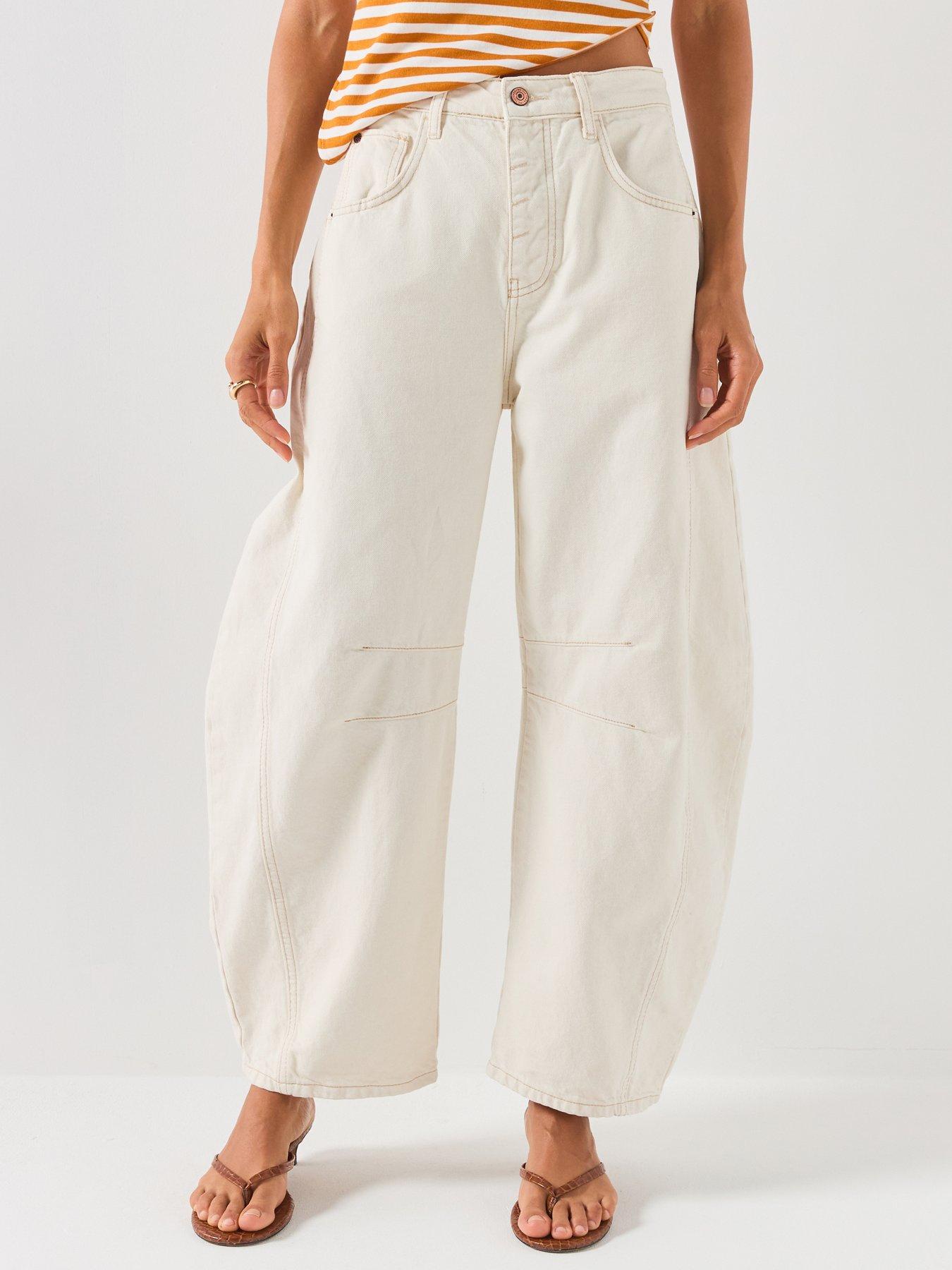 FREE PEOPLE Good Luck Mid Rise Barrel Jeans - Cream