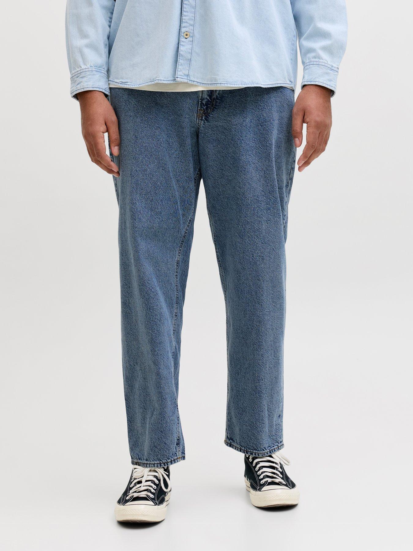 Jack & Jones Jack & Jones Plus Chris Loose Fit Jeans, Blue Denim, Size 44, Inside Leg Long, Men