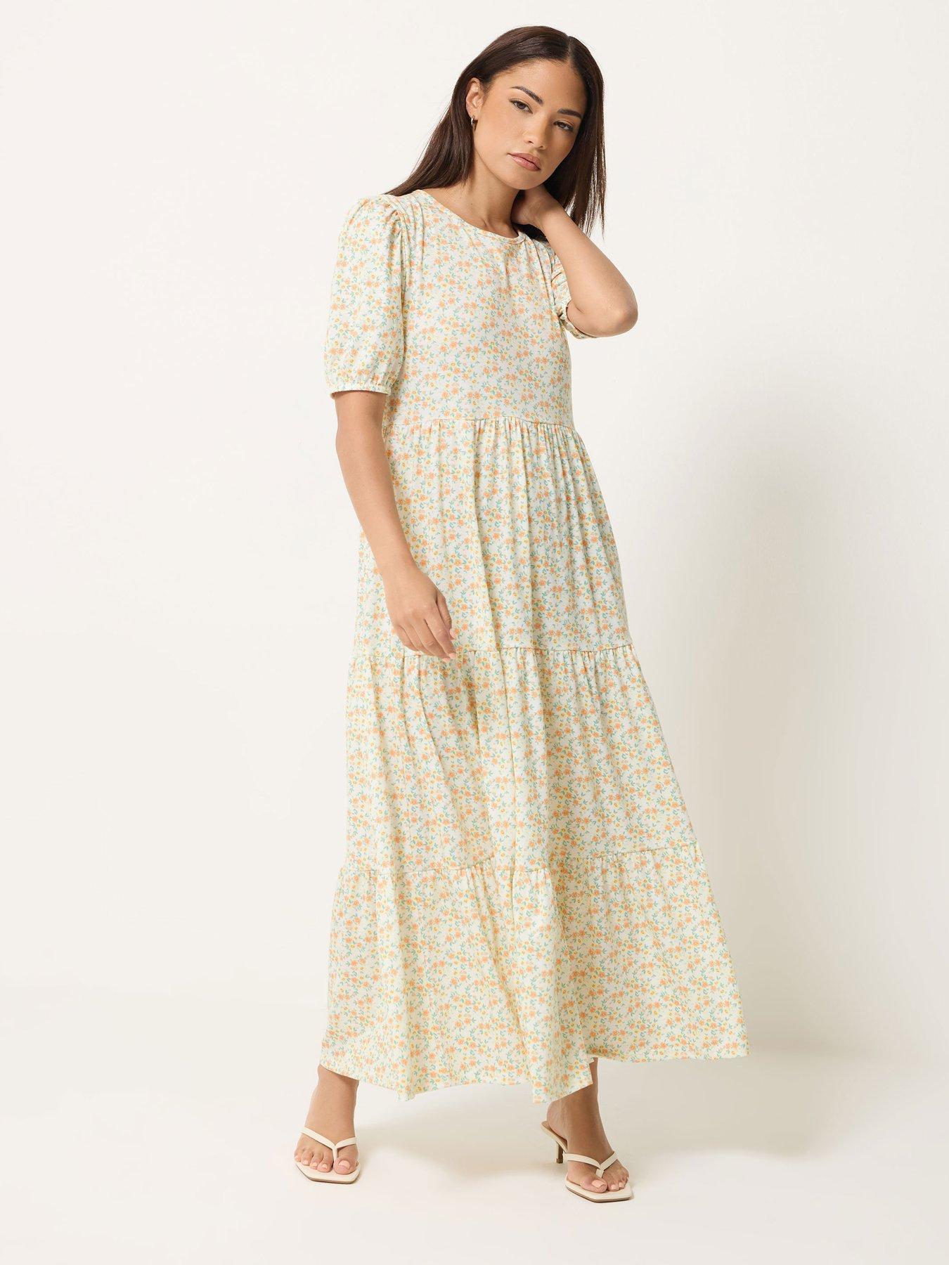 PixieGirl Petite Ditsy Floral Tiered Maxi Dress - Orange