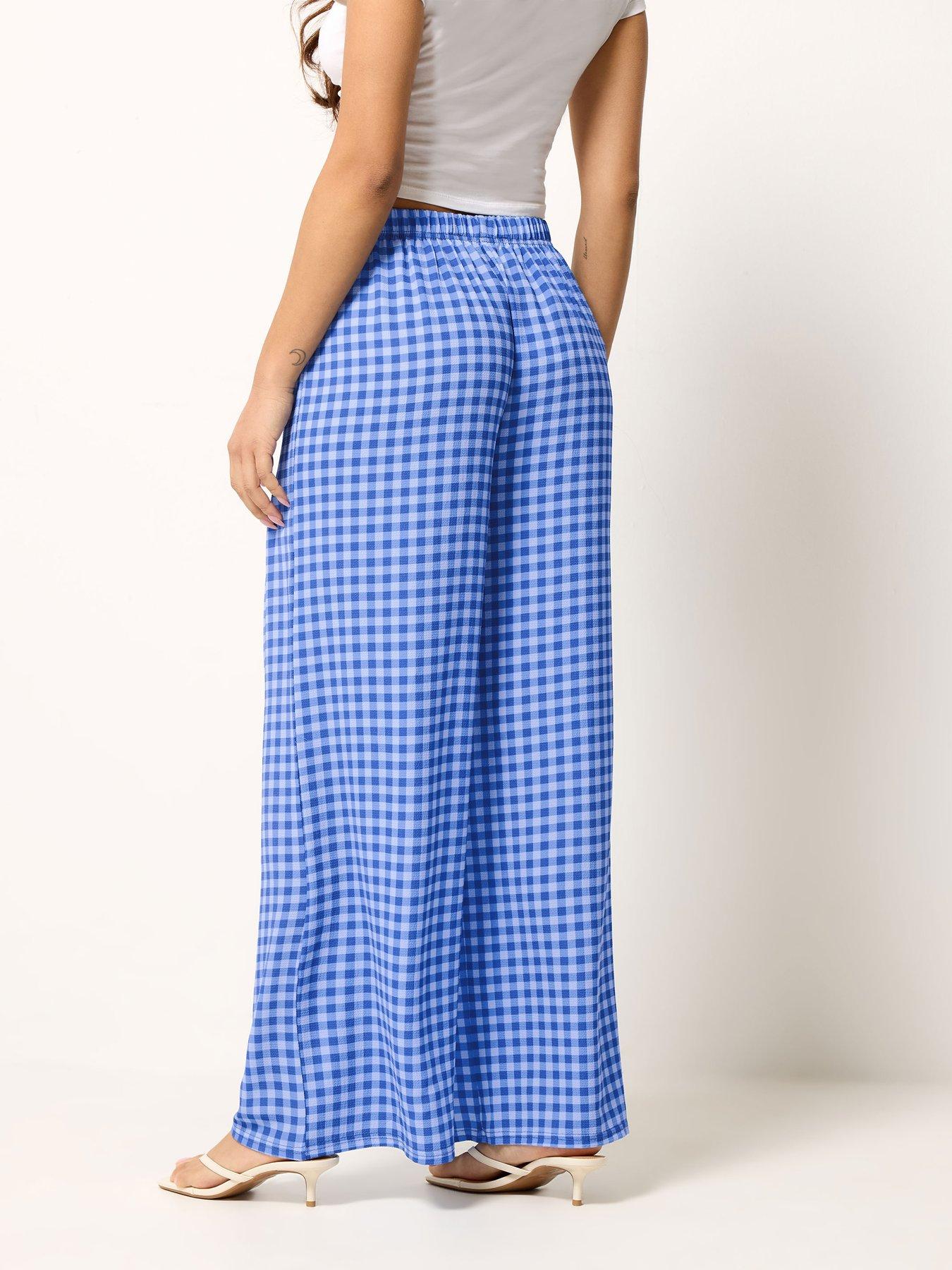 Image 2 of 4 of PixieGirl Petite Gingham Wide Leg Trousers - Blue