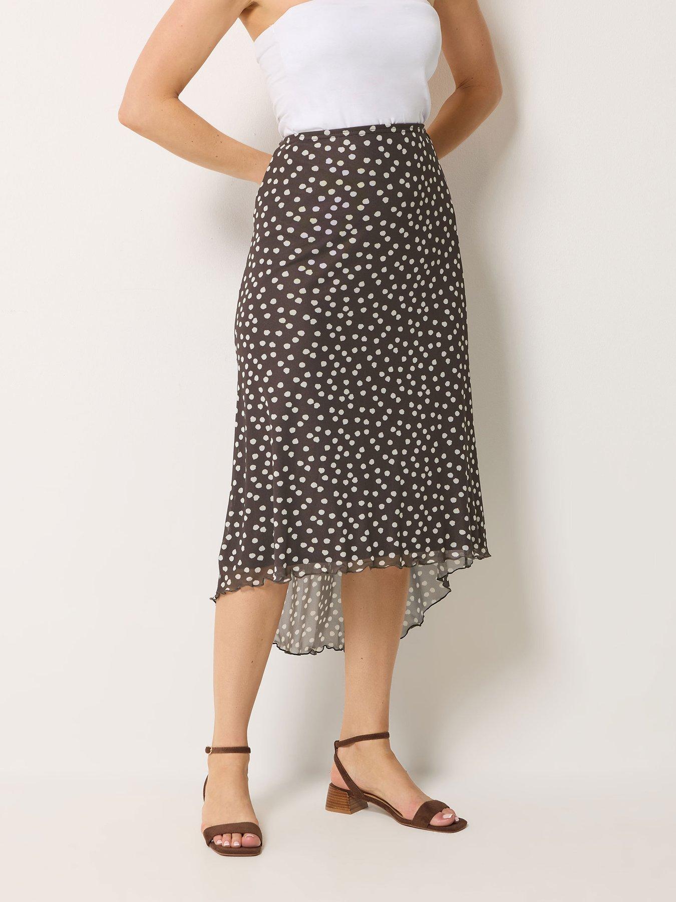 Long Tall Sally Spot Print Mesh Asymmetrical Skirt - Brown