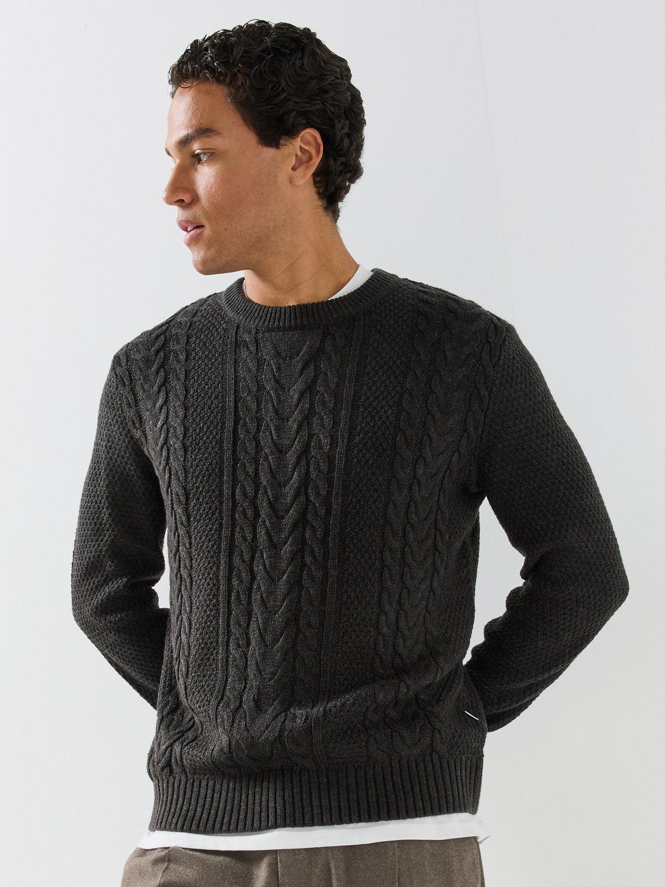 Image 1 of 6 of Jack & Jones Mens James Cable Knit Jumper - Dark Grey Melange