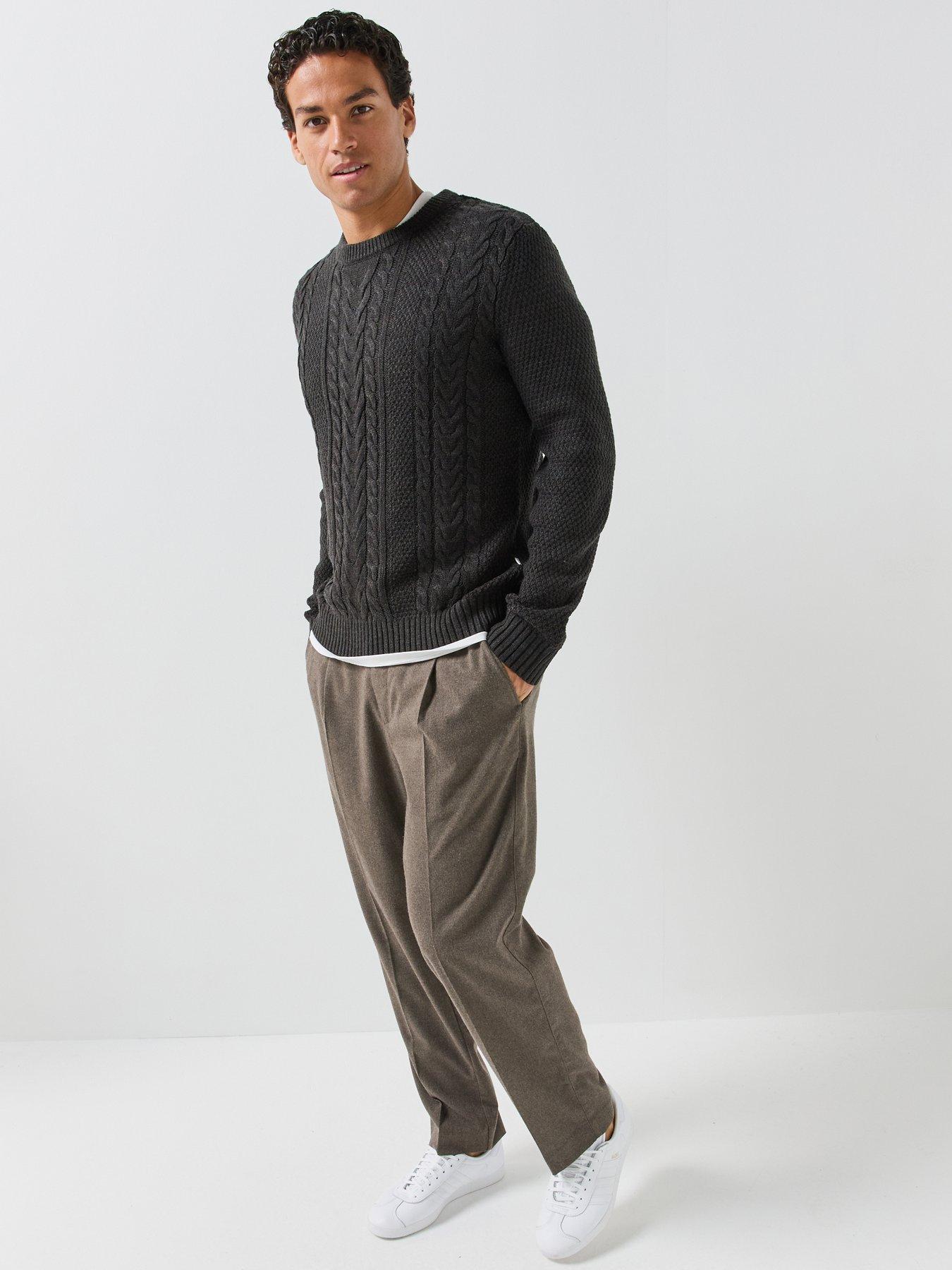 Image 3 of 6 of Jack & Jones Mens James Cable Knit Jumper - Dark Grey Melange