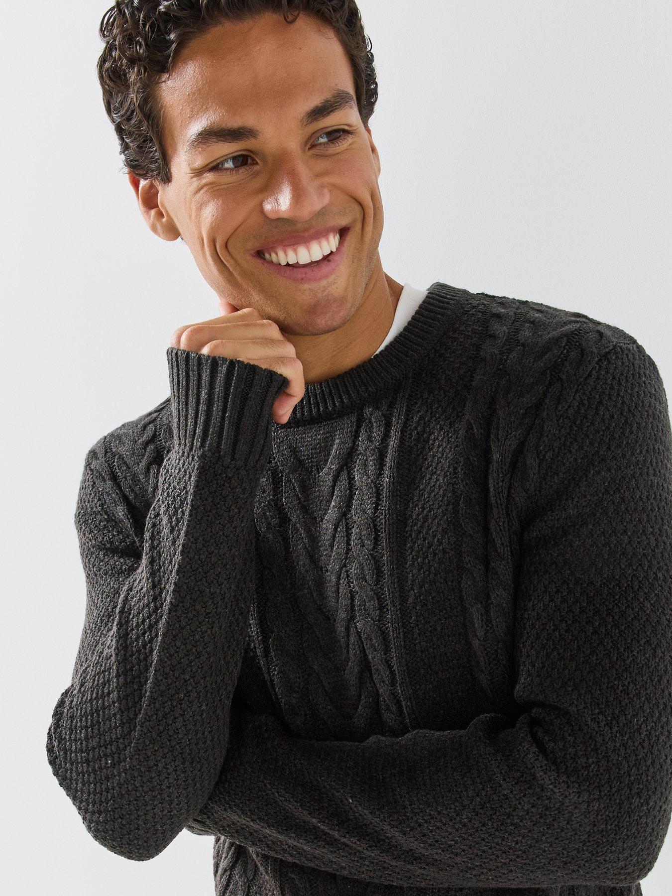 Image 4 of 6 of Jack & Jones Mens James Cable Knit Jumper - Dark Grey Melange