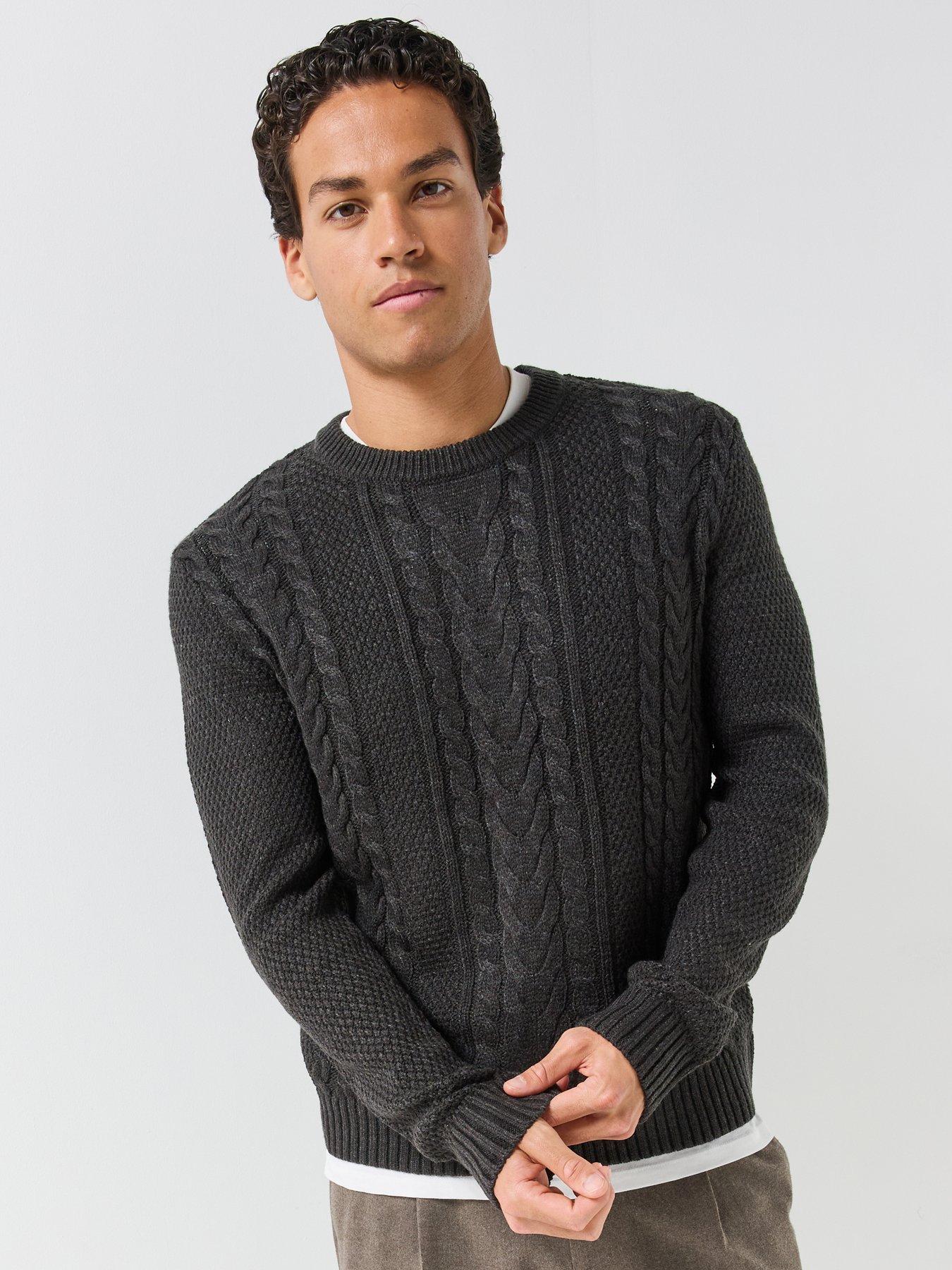 Image 5 of 6 of Jack & Jones Mens James Cable Knit Jumper - Dark Grey Melange